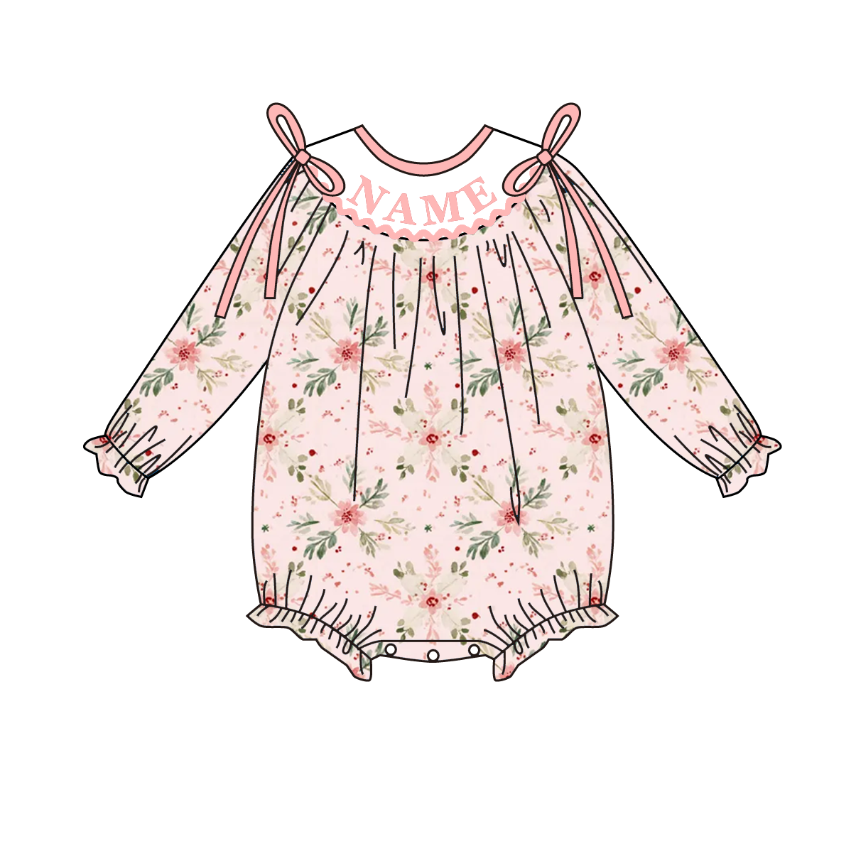 （Pre Order）Family Christmas Floral Embroidery Smocked Set&Romper