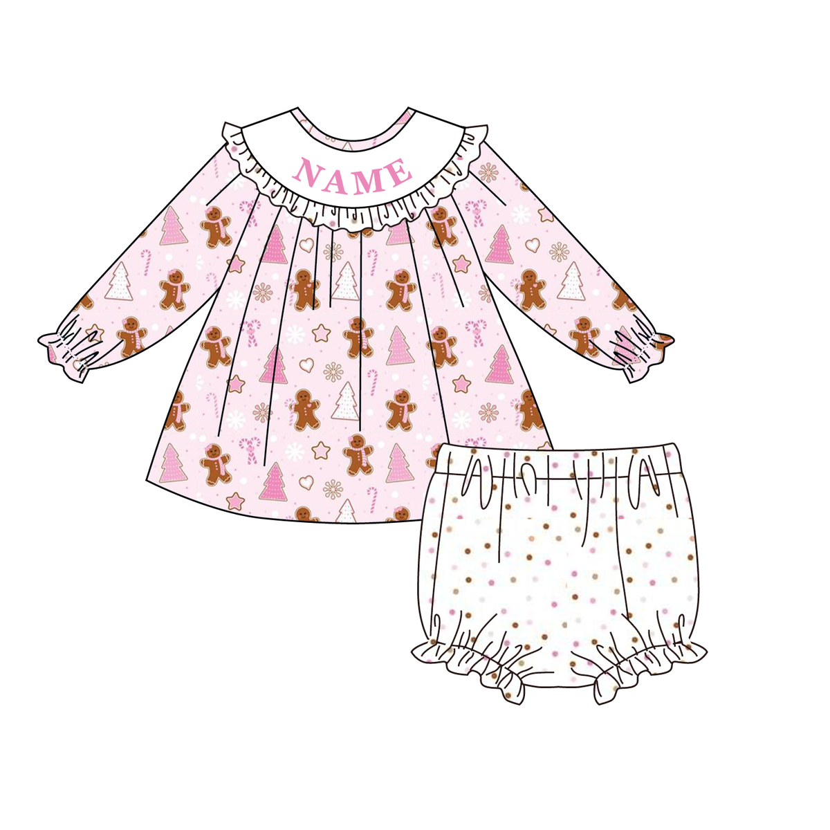 （Pre Order）Family Christmas Gingerbread Embroidery Smocked Set&Romper