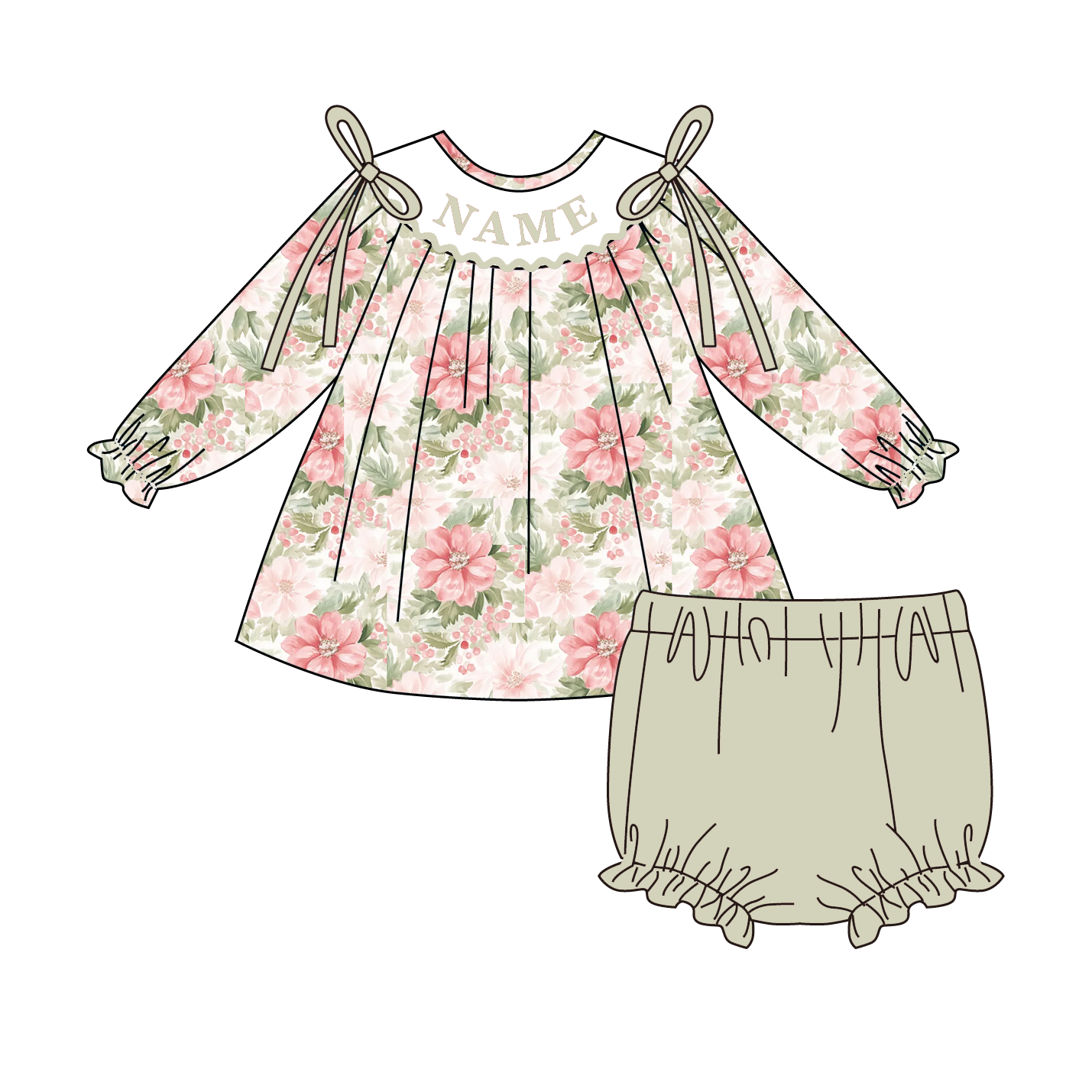 （Pre Order）Family Christmas Floral Embroidery Smocked Set&Romper