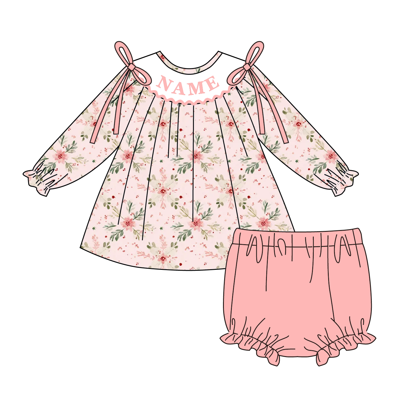 （Pre Order）Family Christmas Floral Embroidery Smocked Set&Romper