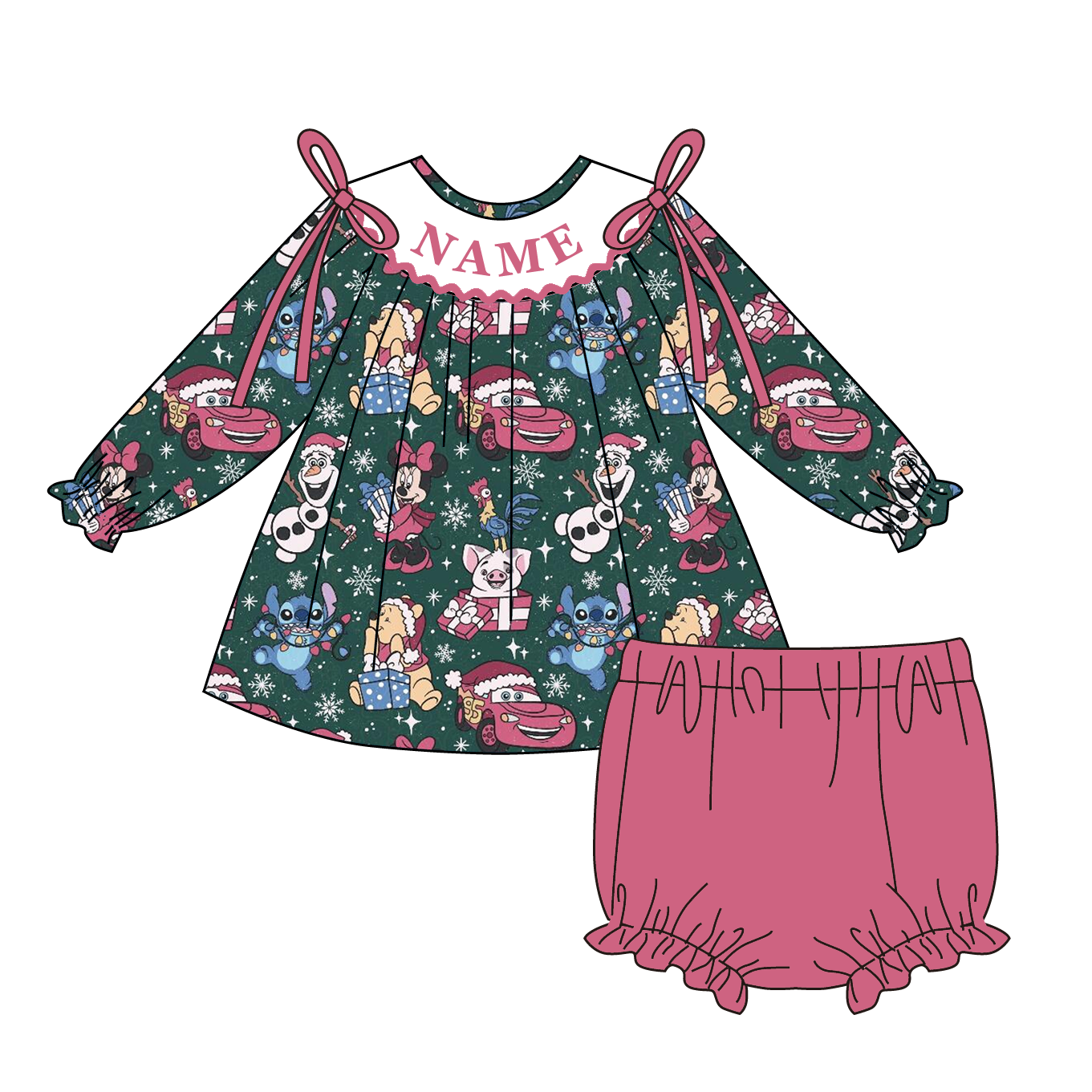 （Pre Order）Family Christmas Cartoon Embroidery Smocked Set&Romper