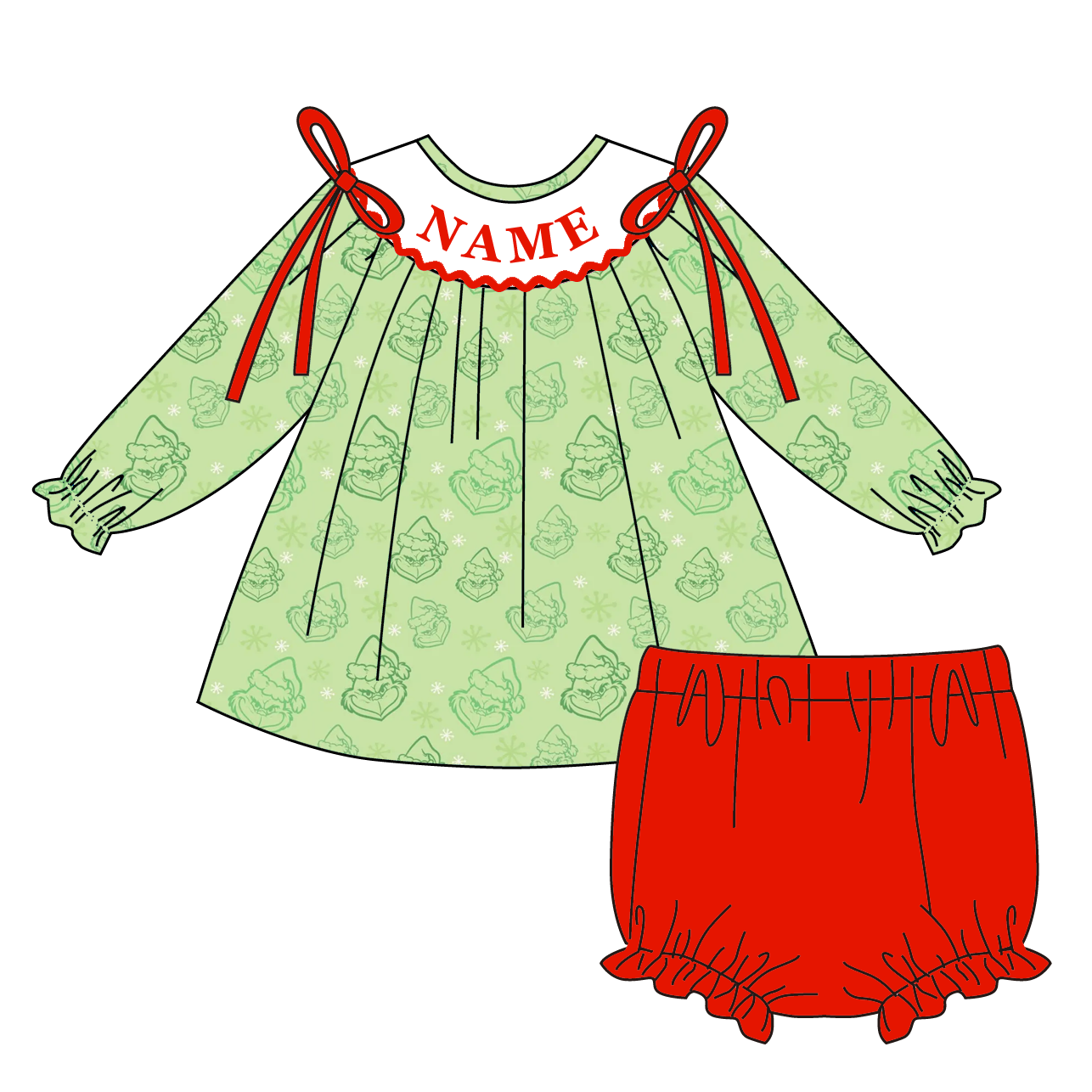 （Pre Order）Family Christmas Cartoon Embroidery Smocked Set&Romper