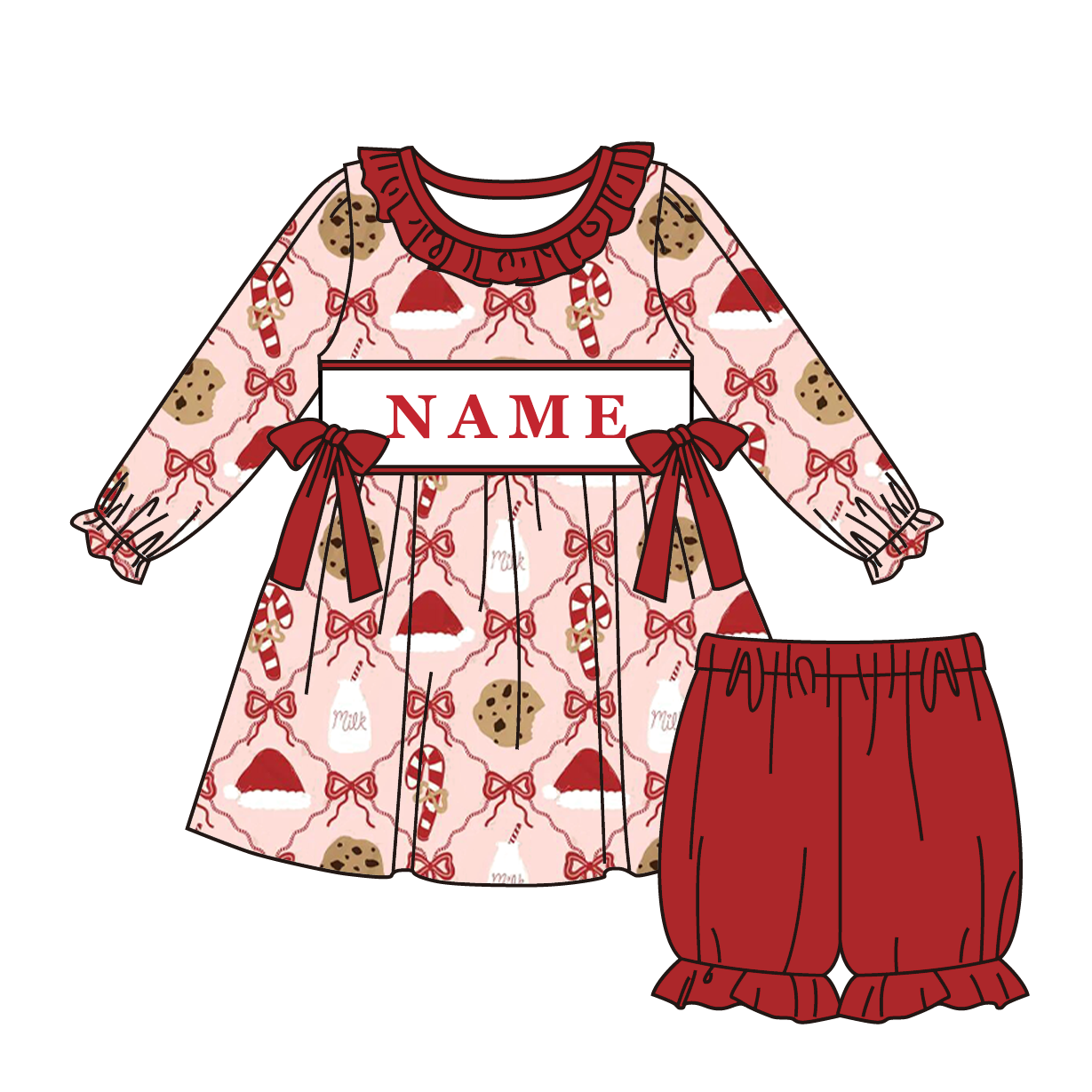（Pre Order）Family Christmas Embroidery Smocked Dress&Romper