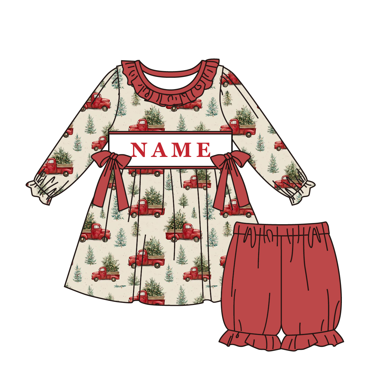 （Pre Order）Family Christmas Embroidery Smocked Dress&Romper