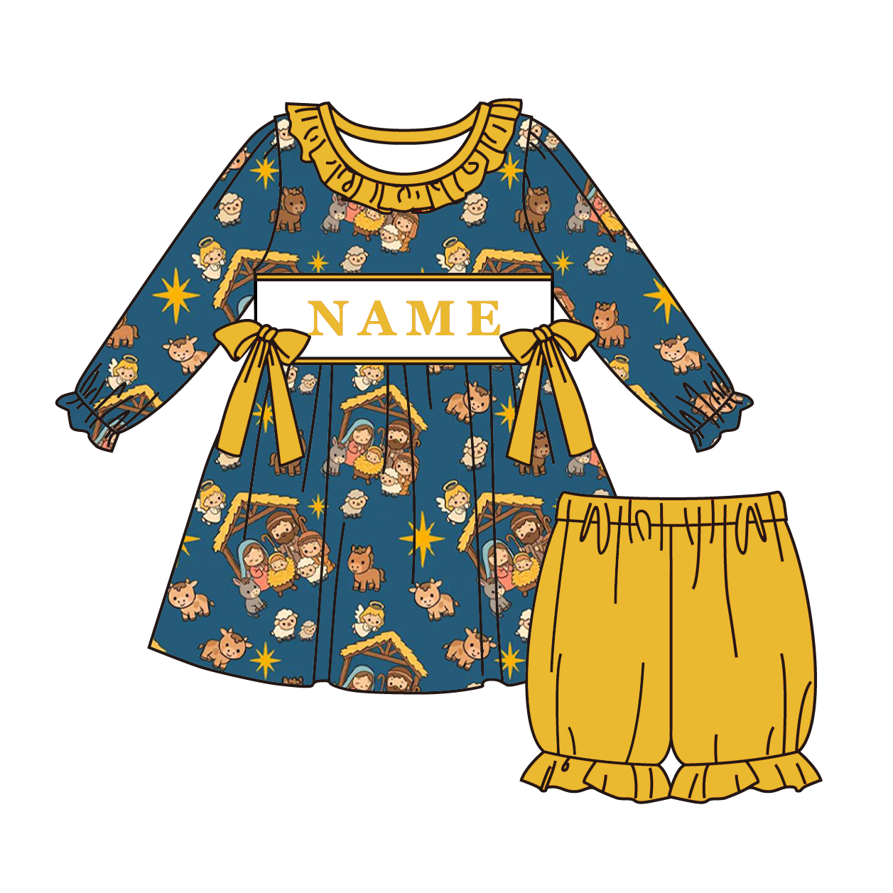 （Pre Order）Family Christmas Embroidery Smocked Dress&Romper