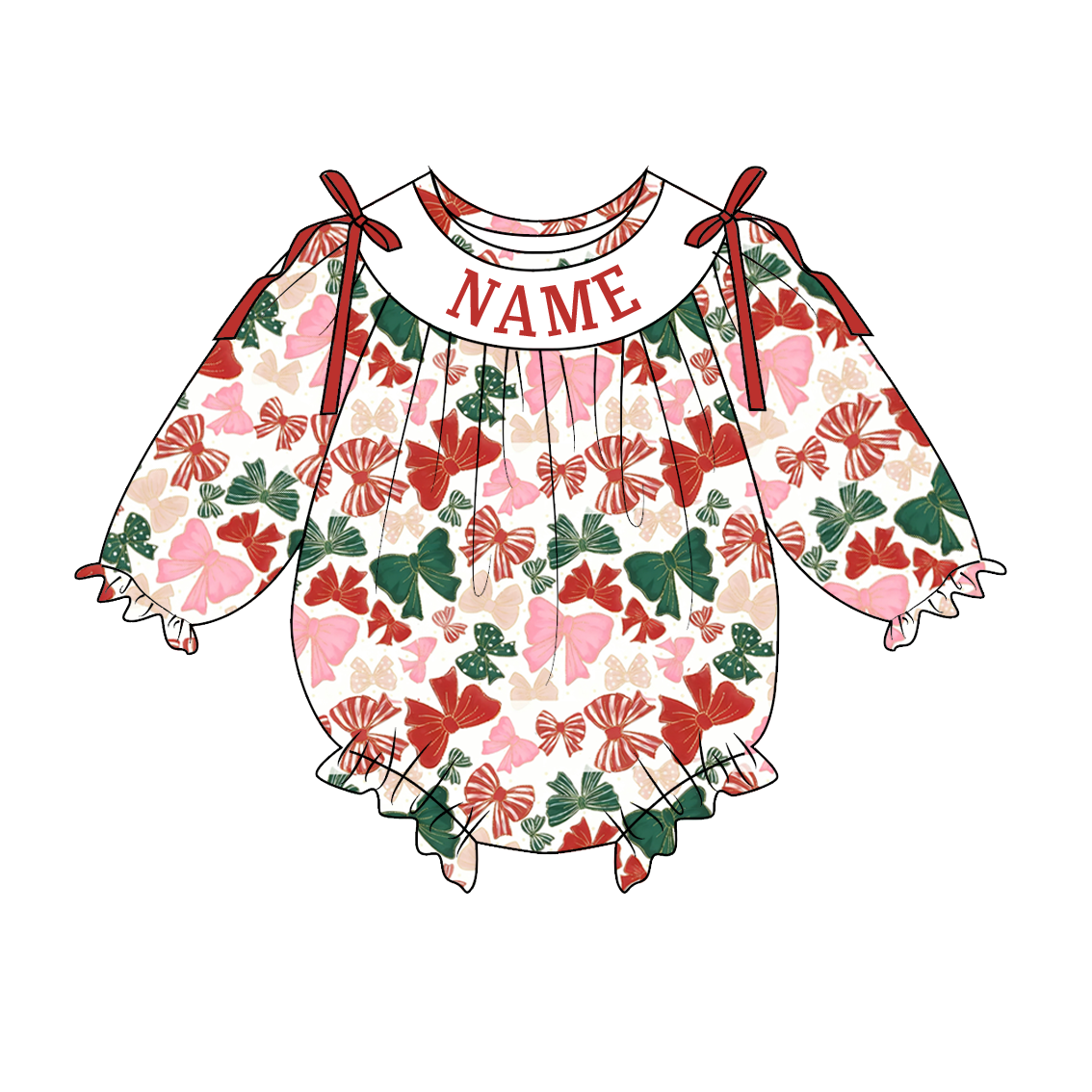 （Pre Order）Toddler Girls Christmas Embroidery Smocked Romper