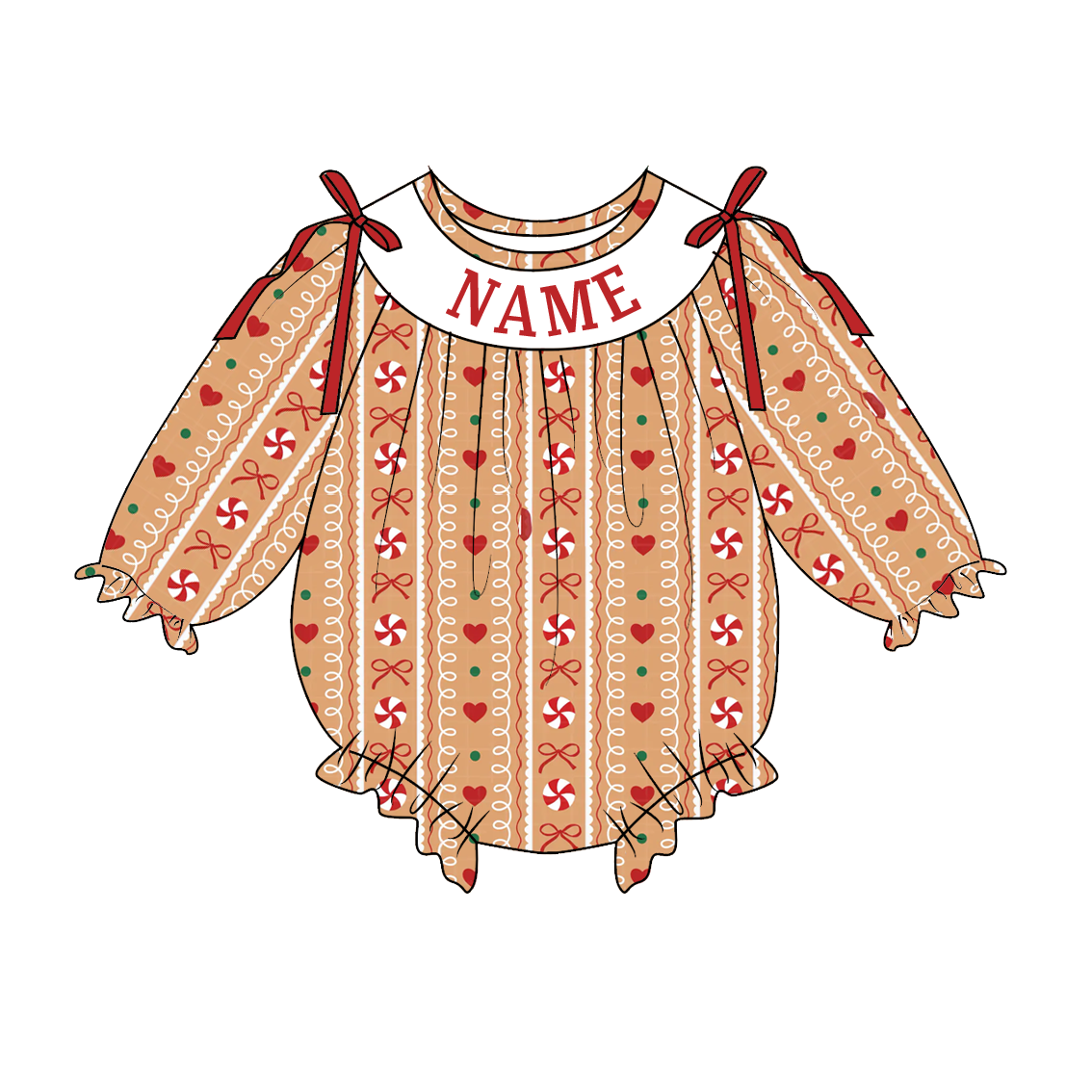 （Pre Order）Toddler Girls Christmas Embroidery Smocked Romper