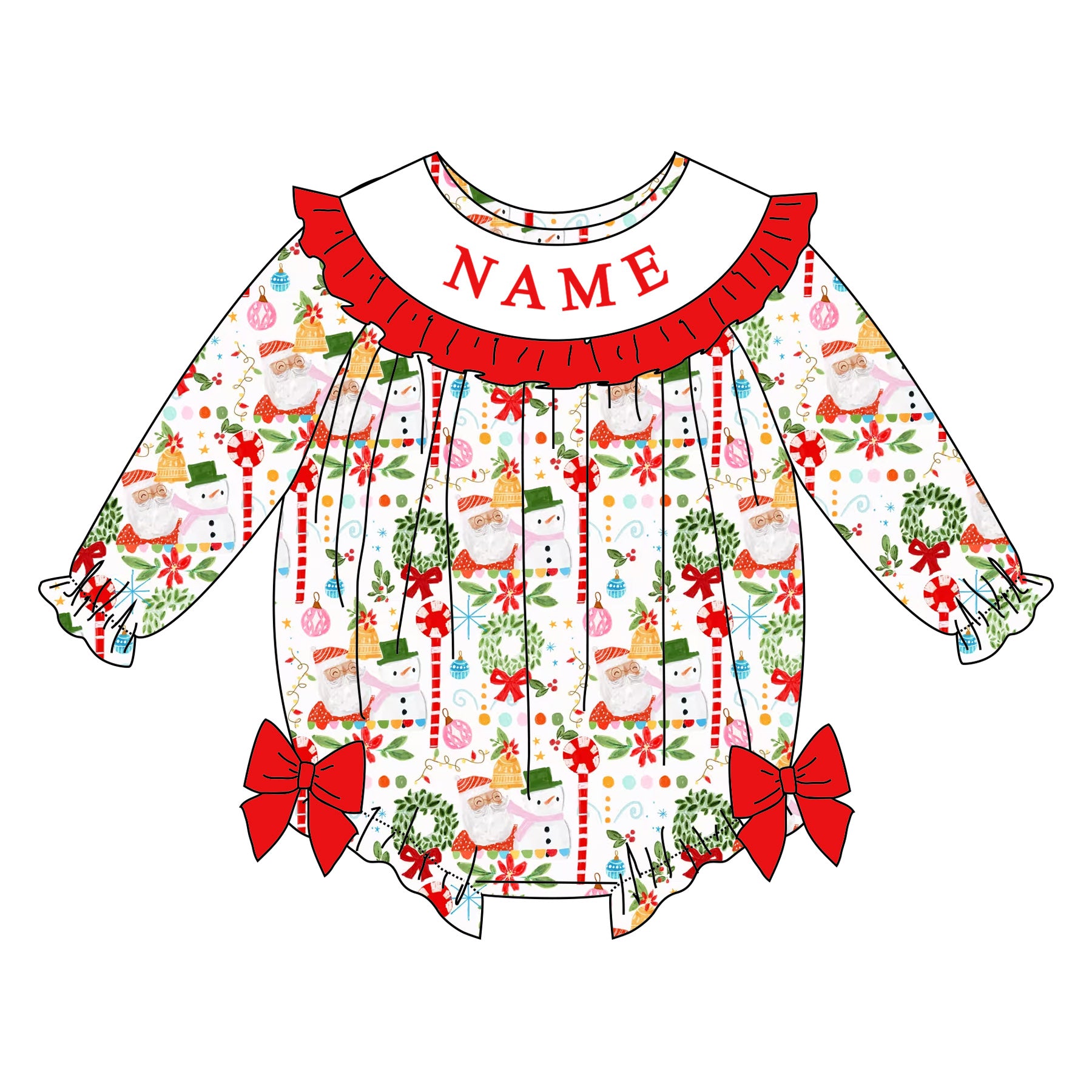 （Pre Order）Sisters Christmas Embroidery Smocked Dress&Romper