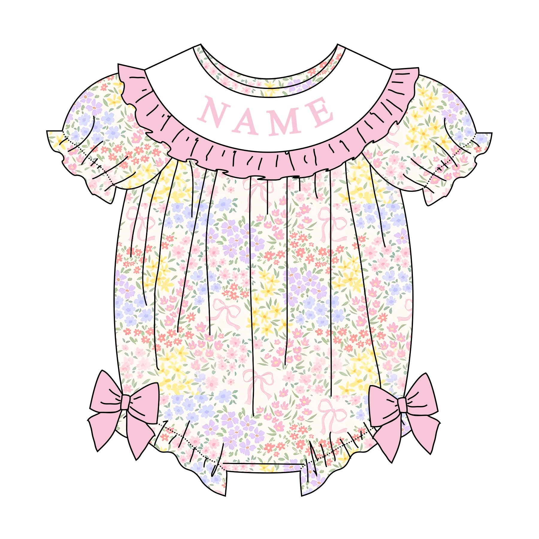 （Pre Order）Sisters Spring Bow&Floral Embroidery Smocked Dress&Romper