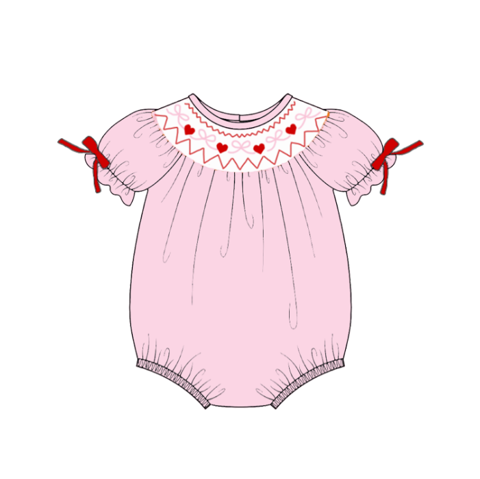 （Pre Order）Siblings Valentine's Day Embroidery Smocked Dress,Set&Romper