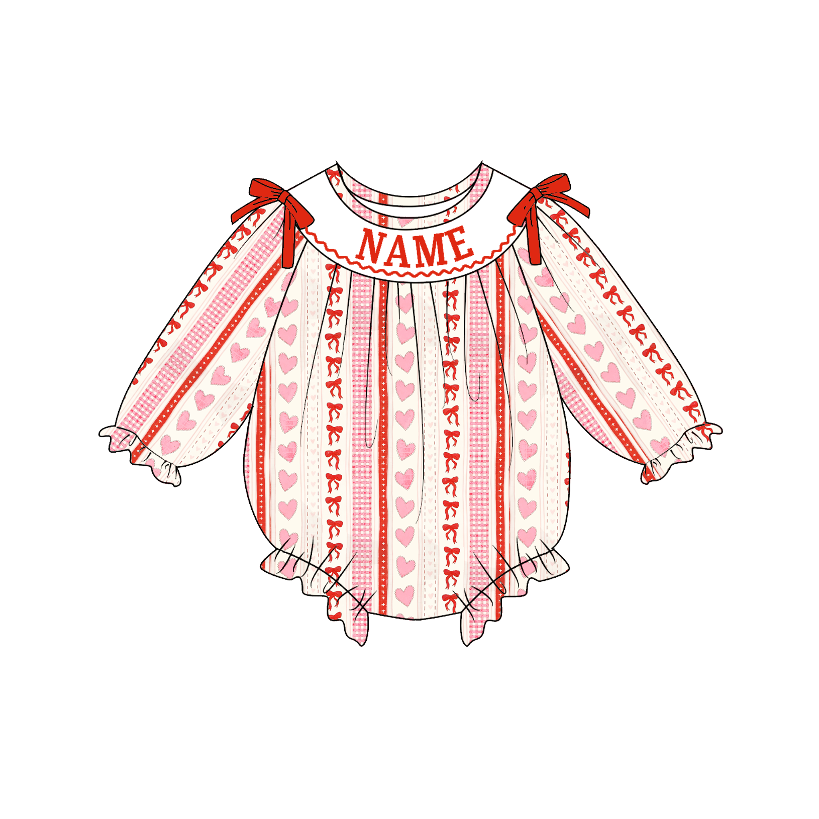 （Pre Order）Sisters Valentine's Day Embroidery Smocked Dress&Romper