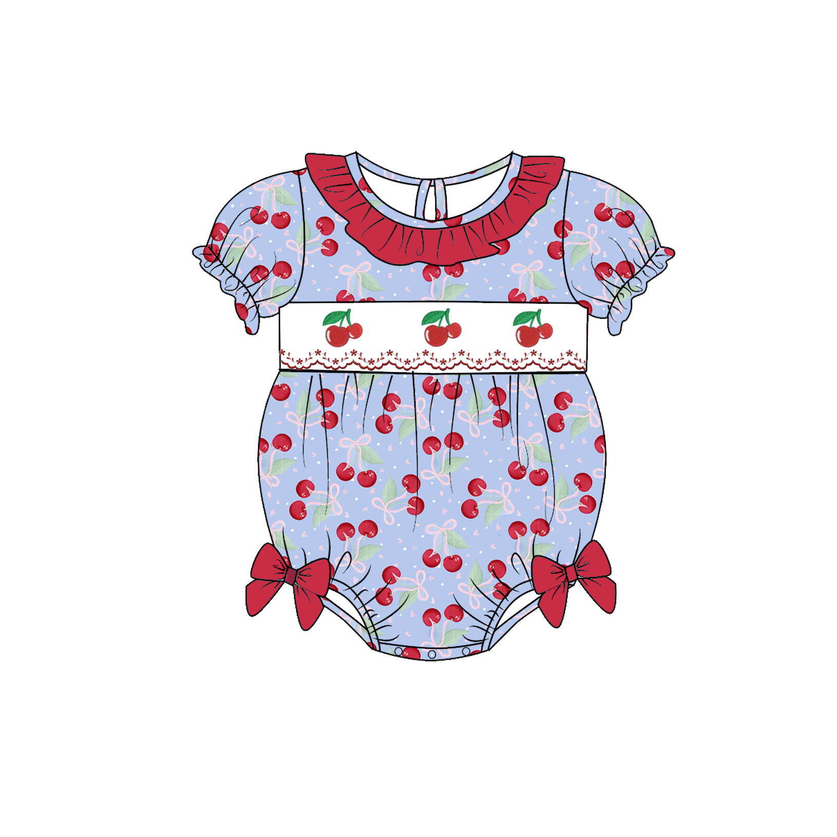 （Pre Order）Sisters Valentine's Day Cherry Embroidery Smocked Dress&Romper