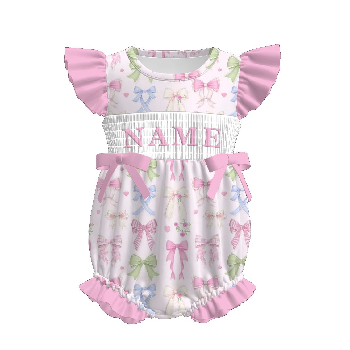 （Pre Order）Sisters Spring Bow Embroidery Smocked Dress,Set&Romper