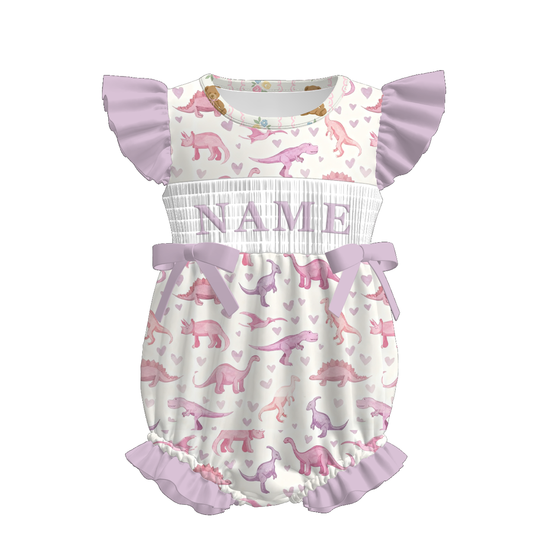 （Pre Order）Sisters Spring Dino Embroidery Smocked Dress,Set&Romper