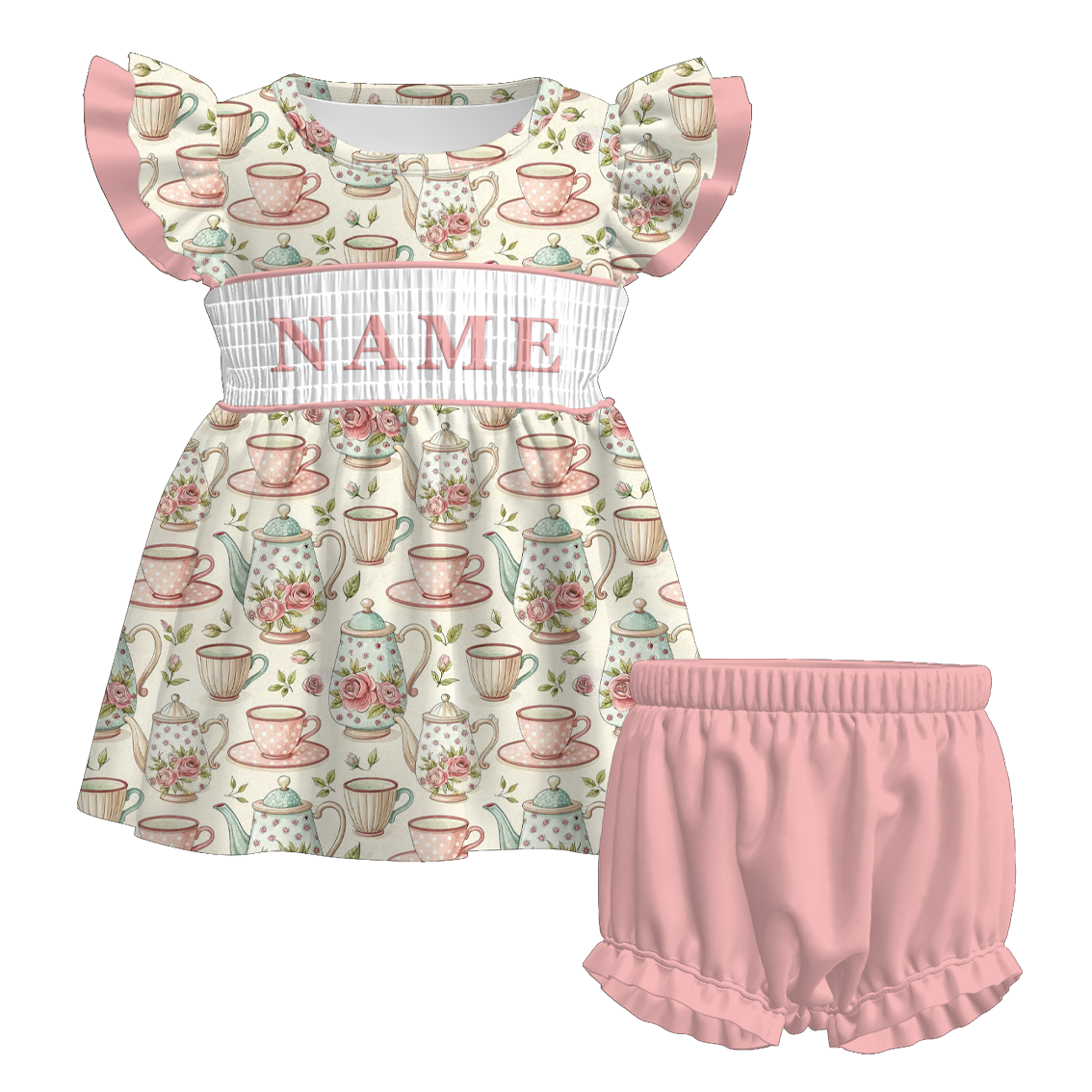 （Pre Order）Sisters Spring Floral Embroidery Smocked Dress,Set&Romper