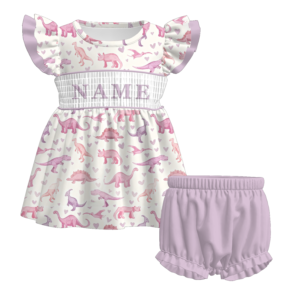 （Pre Order）Sisters Spring Dino Embroidery Smocked Dress,Set&Romper