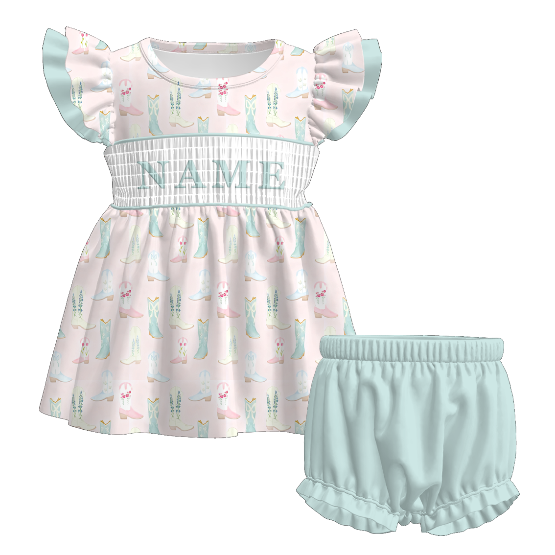 （Pre Order）Sisters Spring Boots Embroidery Smocked Dress,Set&Romper