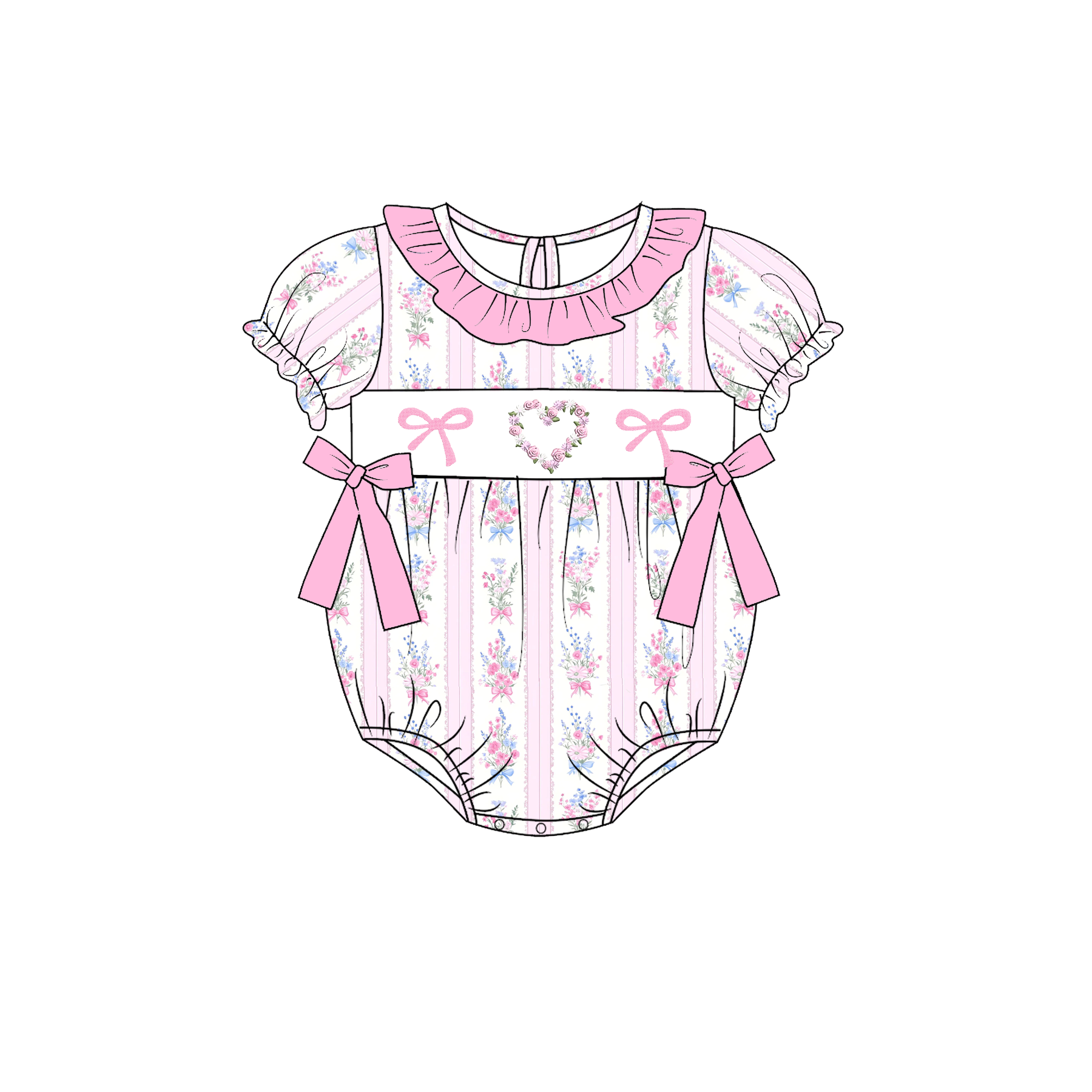 （Pre Order）Sisters Valentine's Day Embroidery Smocked Dress&Romper