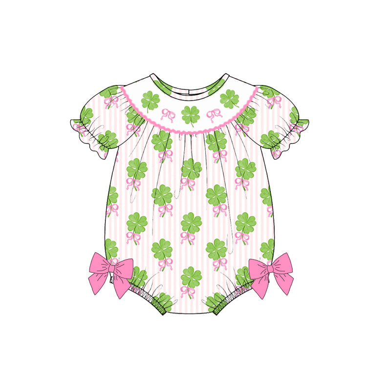 （Pre Order）Sisters St. Patrick's Day Shamrock Embroidery Smocked Dress&Romper