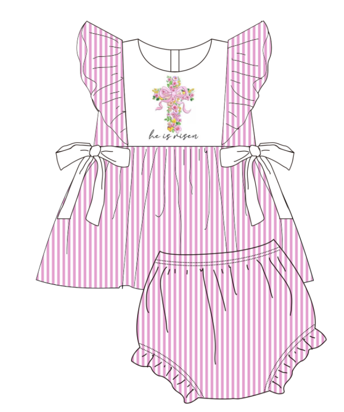 （Pre Order）Siblings Easter Cross Embroidery Dress,Set&Romper
