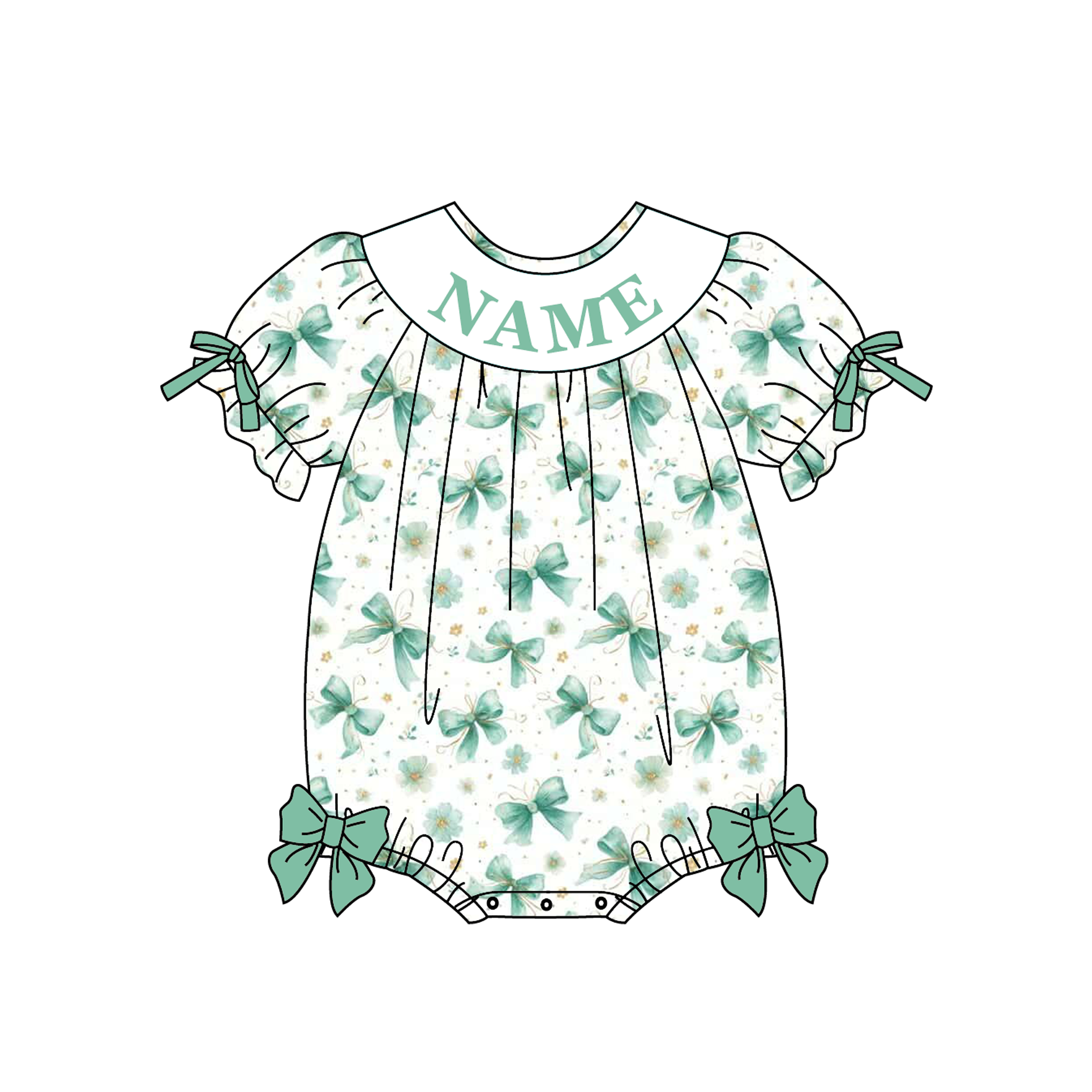 （Pre Order）Sisters St. Patrick's Day Bow Embroidery Smocked Dress&Romper