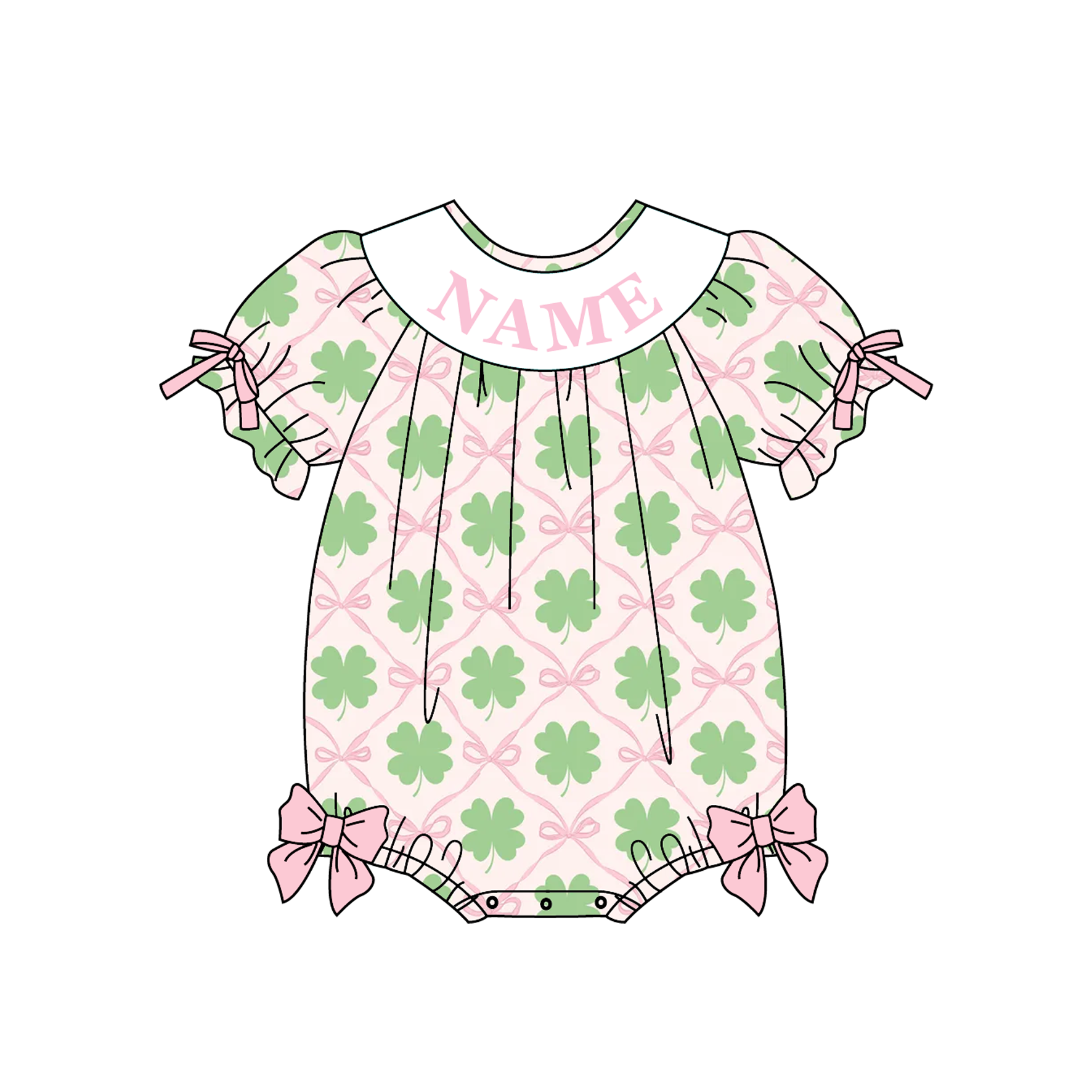 （Pre Order）Sisters St. Patrick's Day Shamrock Embroidery Smocked Dress&Romper