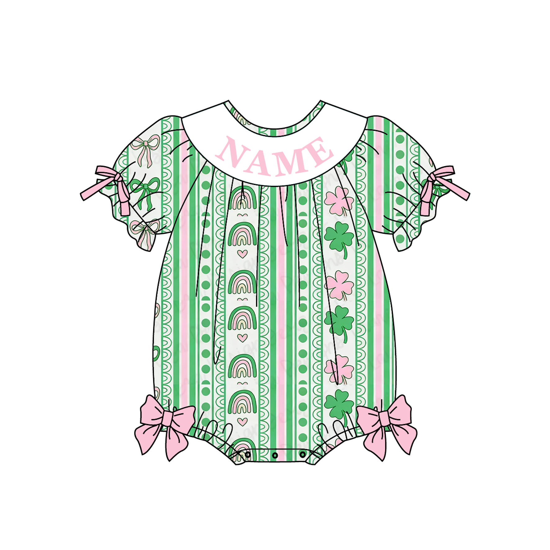 （Pre Order）Sisters St. Patrick's Day Shamrock Embroidery Smocked Dress&Romper