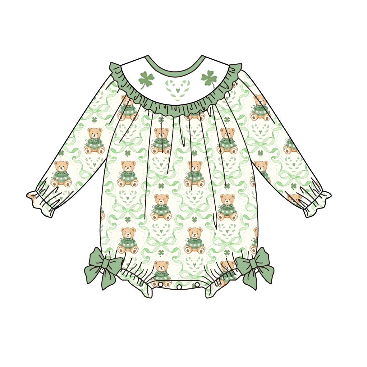（Pre Order）Siblings St. Patrick's Day Shamrock Embroidery Smocked Set&Romper