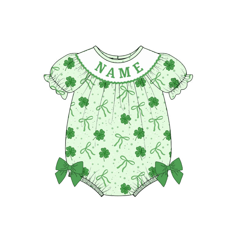 （Pre Order）Sisters St. Patrick's Day Shamrock Embroidery Smocked Dress&Romper