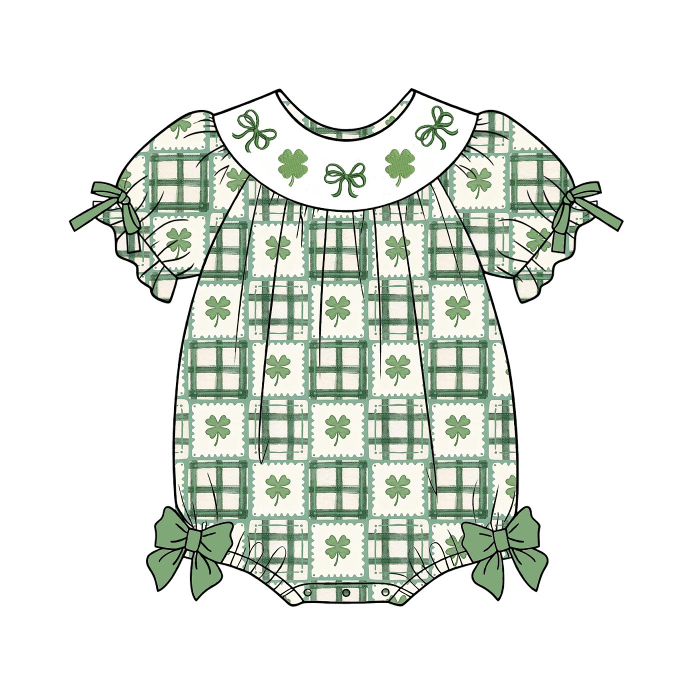 （Pre Order）Sisters St. Patrick's Day Shamrock Embroidery Smocked Dress&Romper