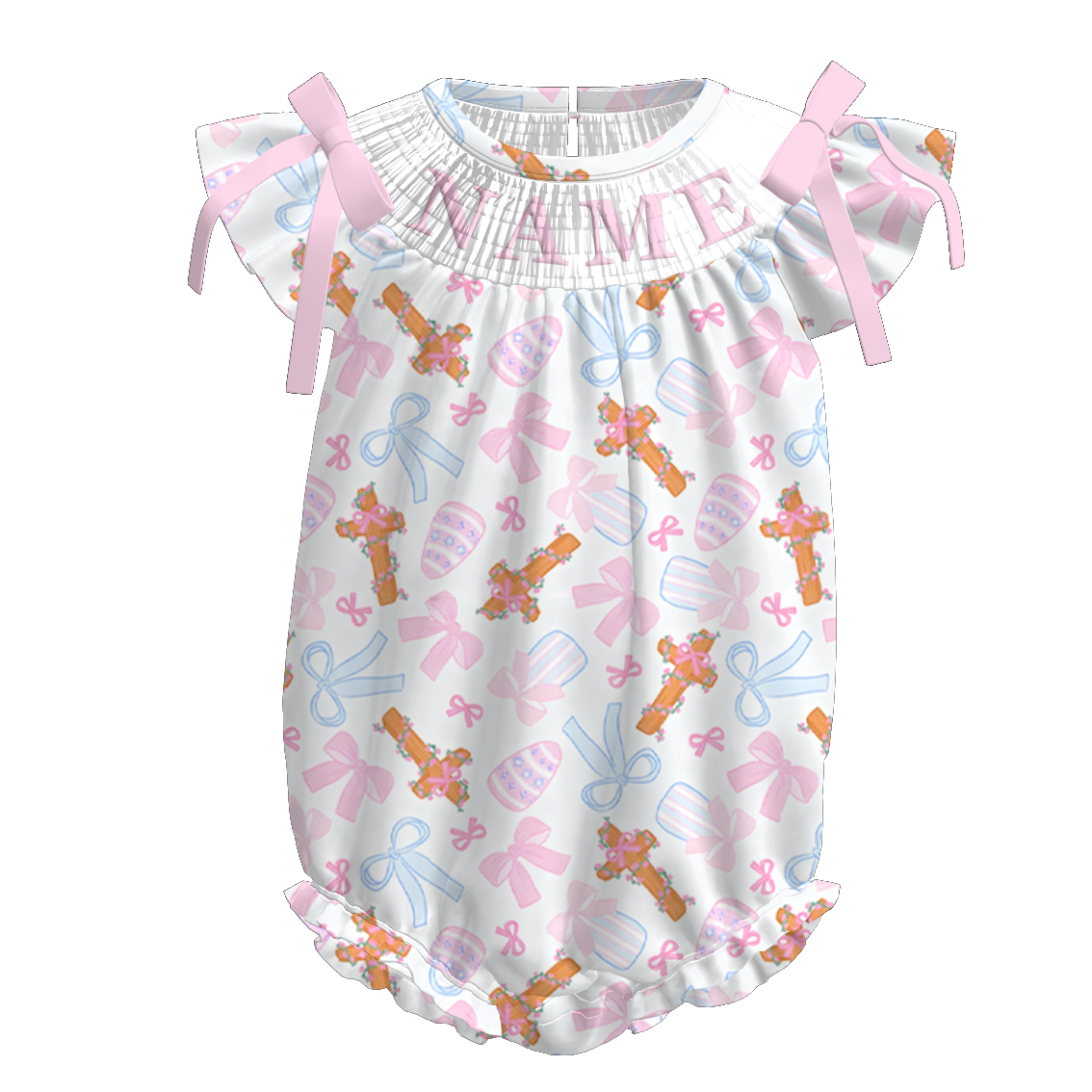 （Pre Order）Sisters Easter Cross Embroidery Smocked Dress&Romper