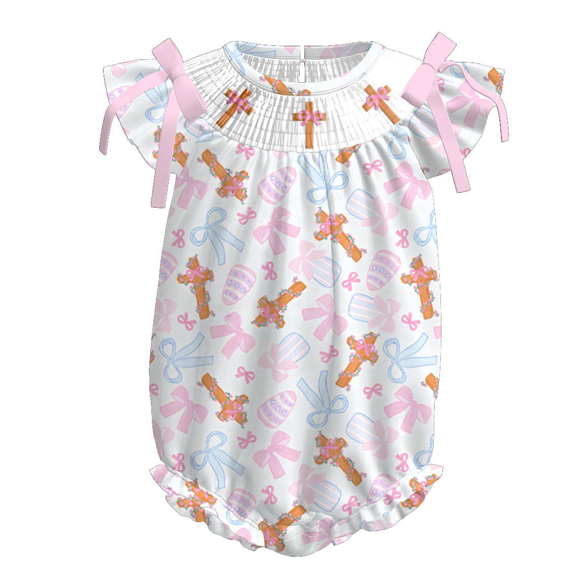 （Pre Order）Sisters Easter Cross Embroidery Smocked Dress&Romper