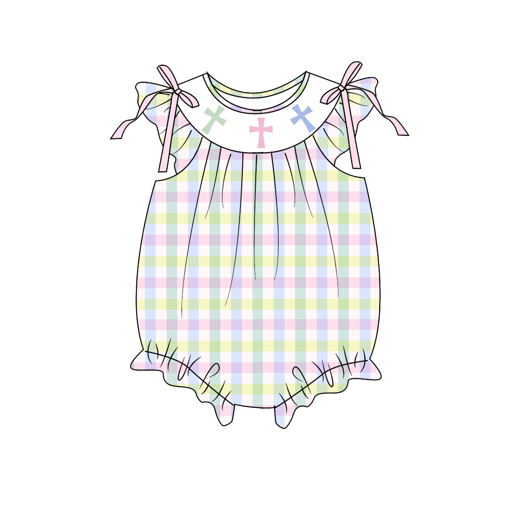 （Pre Order）Sisters Easter Cross Embroidery Smocked Dress&Romper
