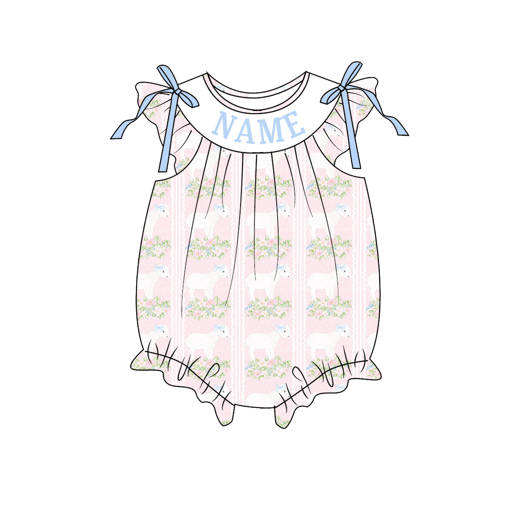 （Pre Order）Sisters Easter Sheep Embroidery Smocked Dress&Romper