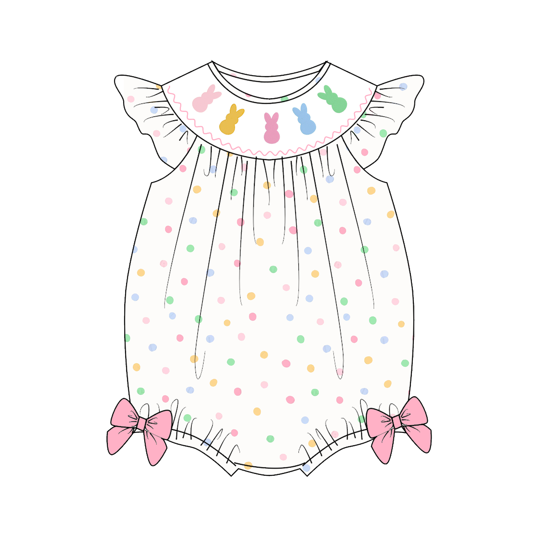 （Pre Order）Sisters Easter Bunny Embroidery Smocked Dress&Romper