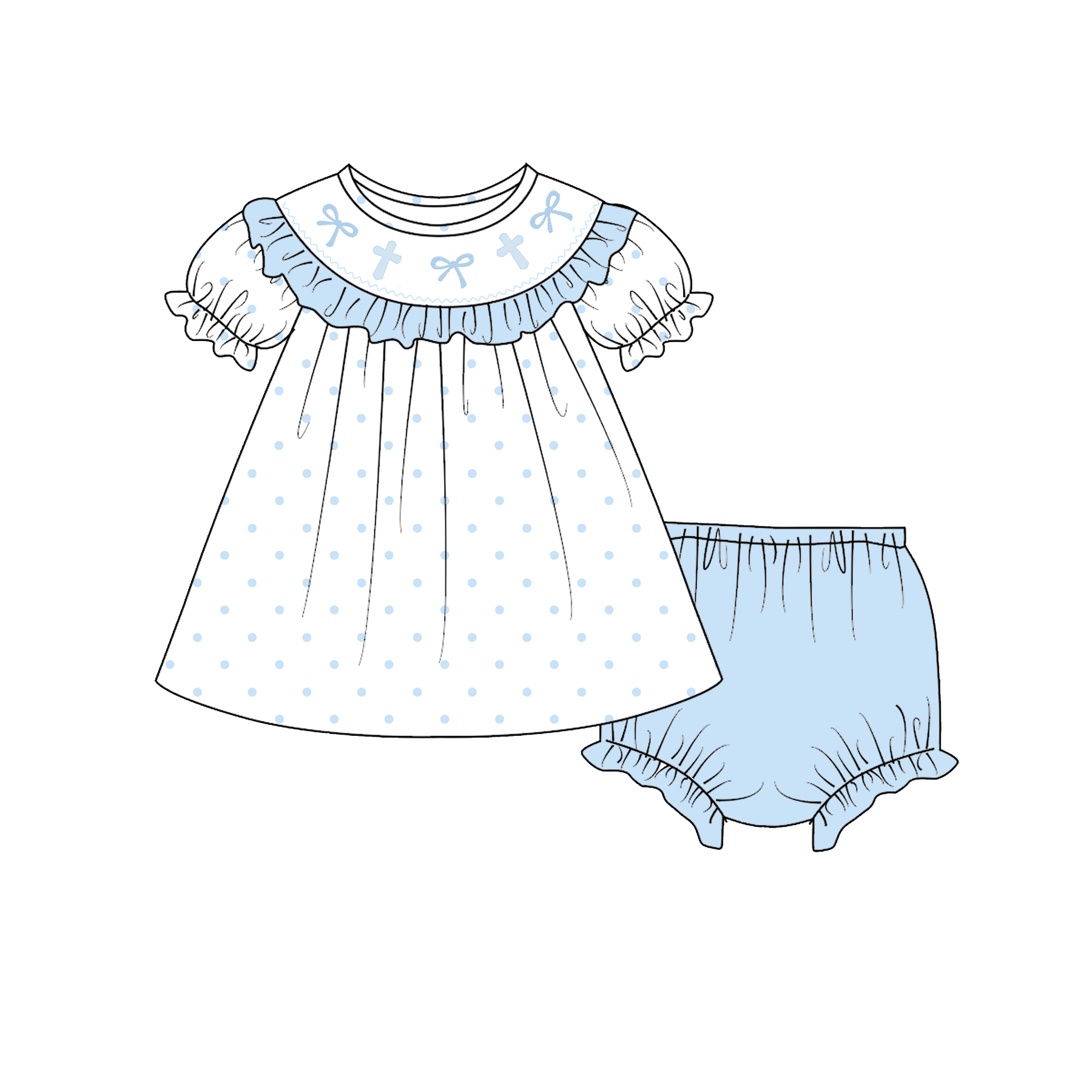（Pre Order）Siblings Easter Bow&Cross Embroidery Smocked Dress,Set&Romper