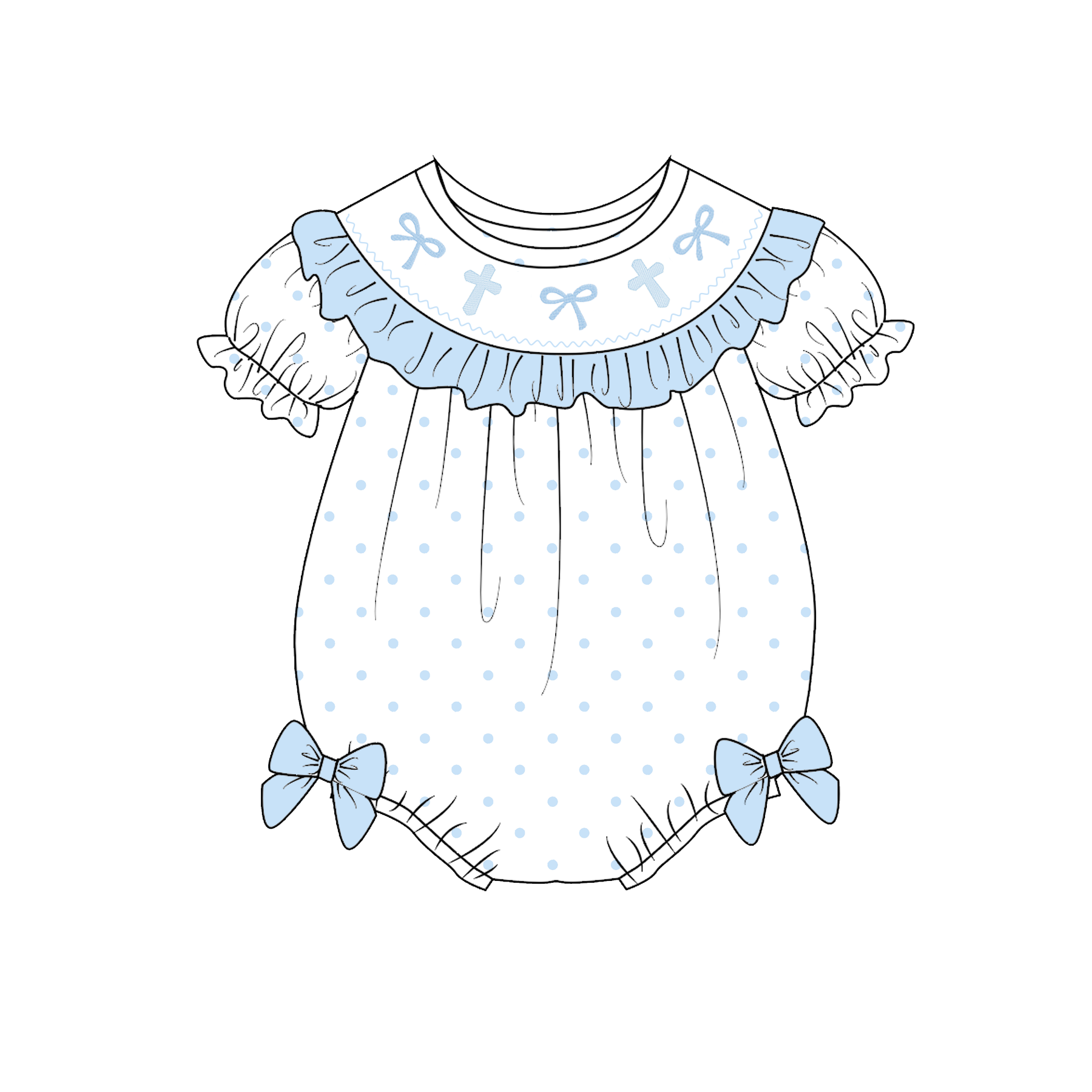 （Pre Order）Siblings Easter Bow&Cross Embroidery Smocked Dress,Set&Romper