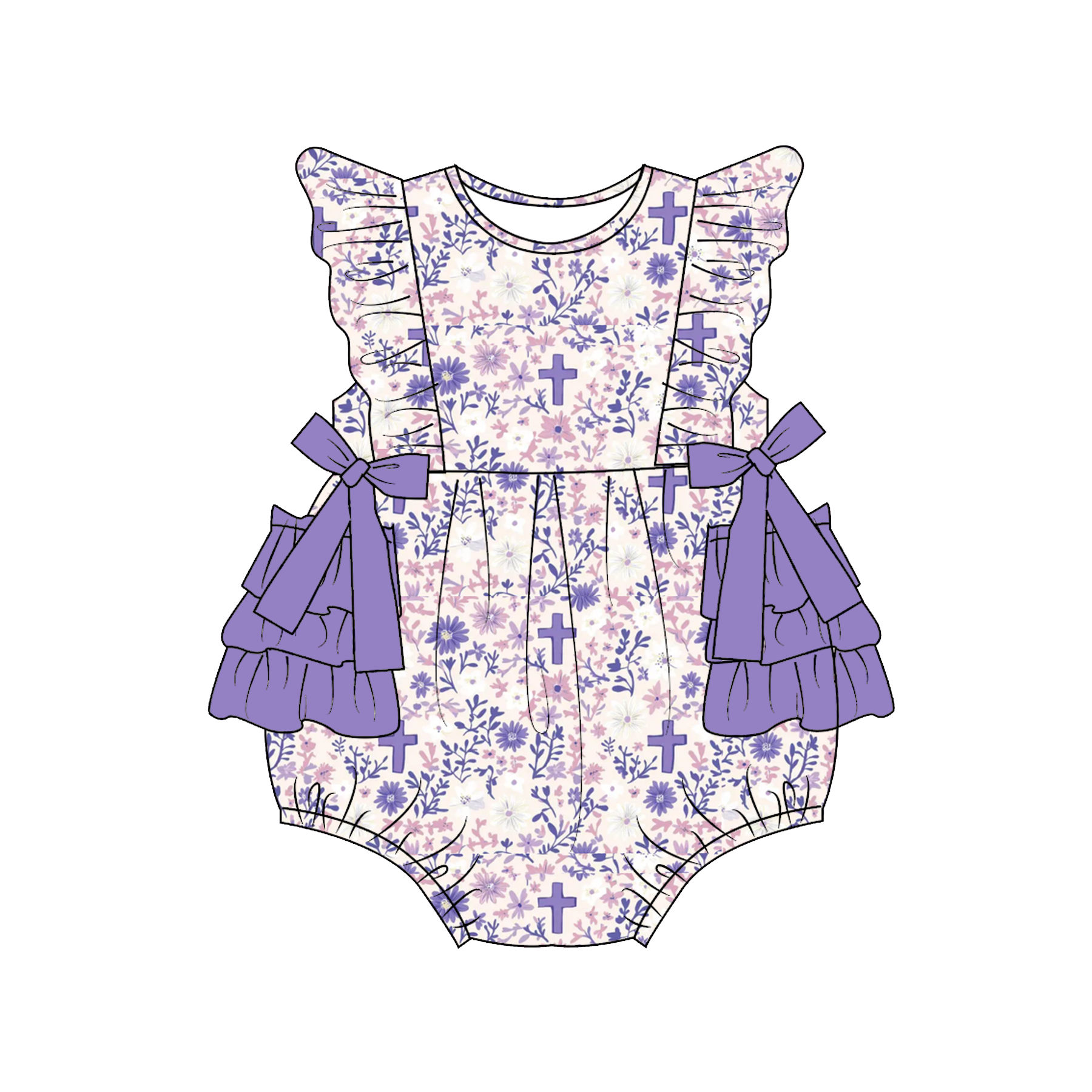 （Pre Order）Toddler Girls Easter Bunny Print Romper