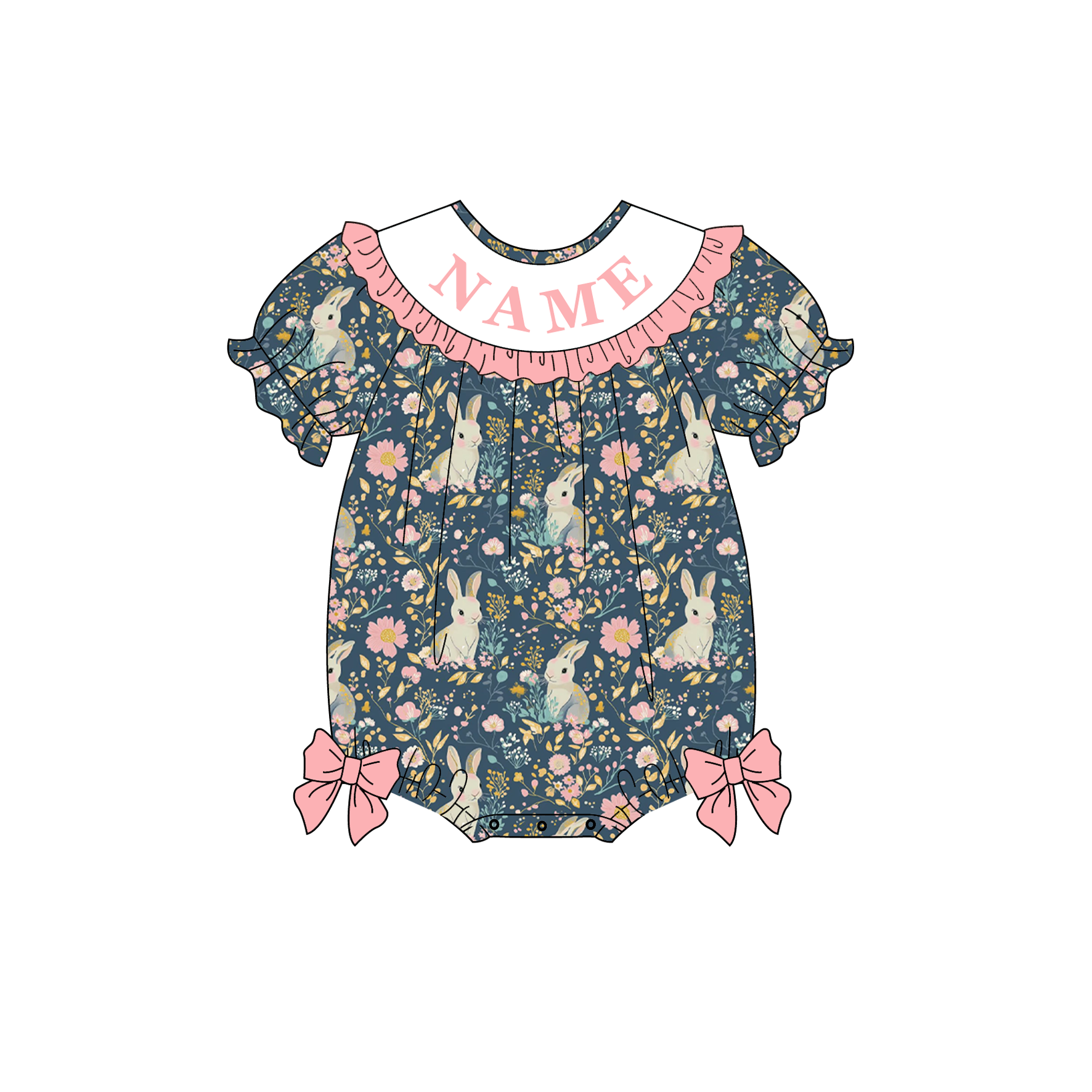 （Pre Order）Sisters Easter Bunny Embroidery Smocked Dress&Romper