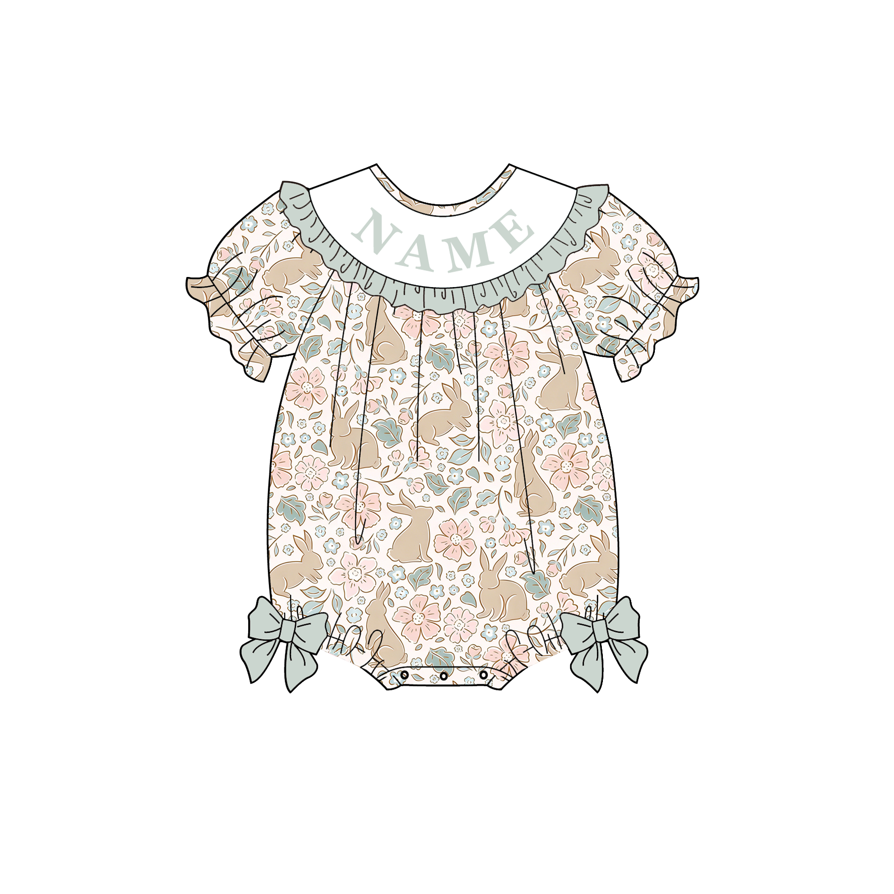 （Pre Order）Sisters Easter Bunny Embroidery Smocked Dress&Rompr - Customized name