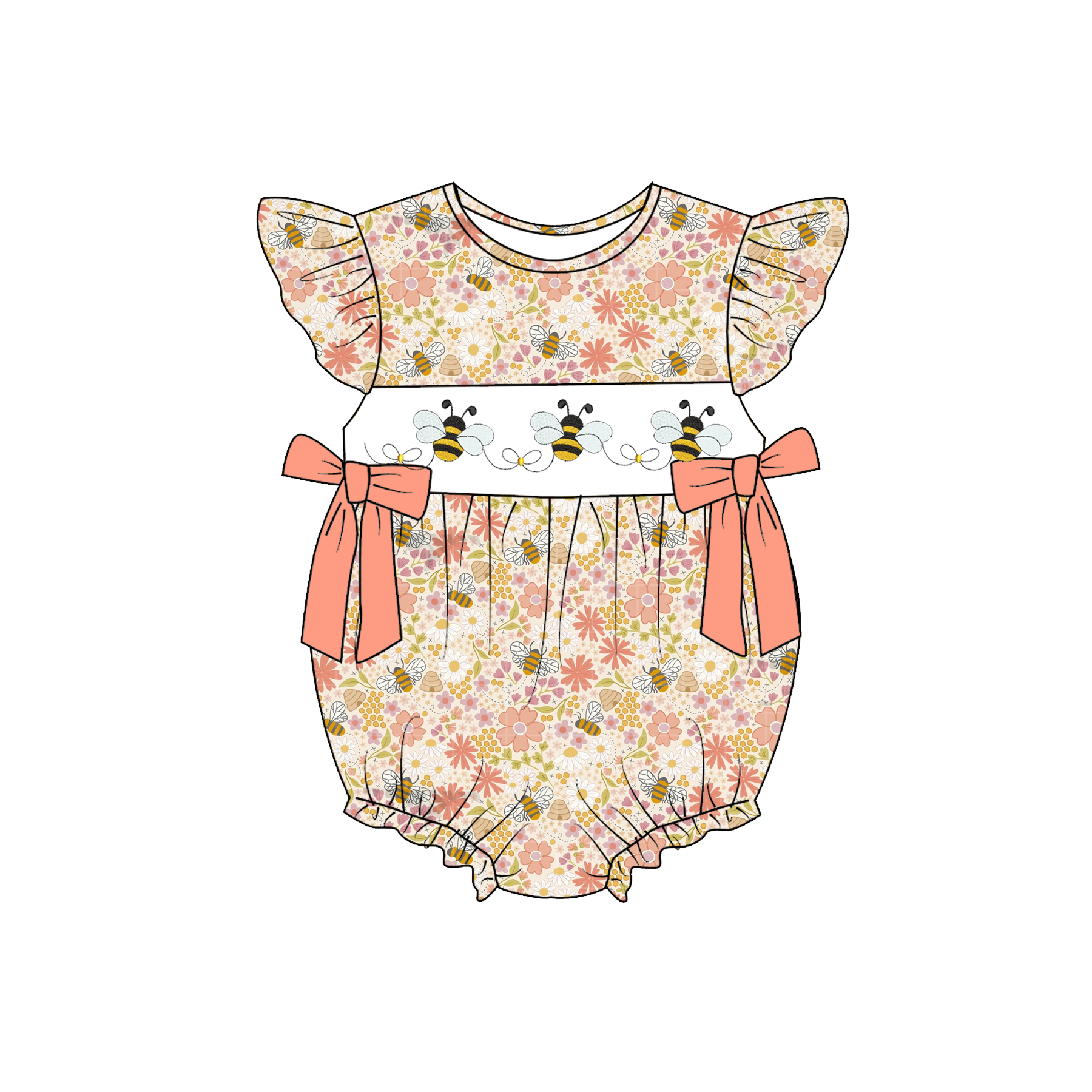 （Pre Order）Sisters Spring&Summer Bee Embroidery Smocked Dress&Romper