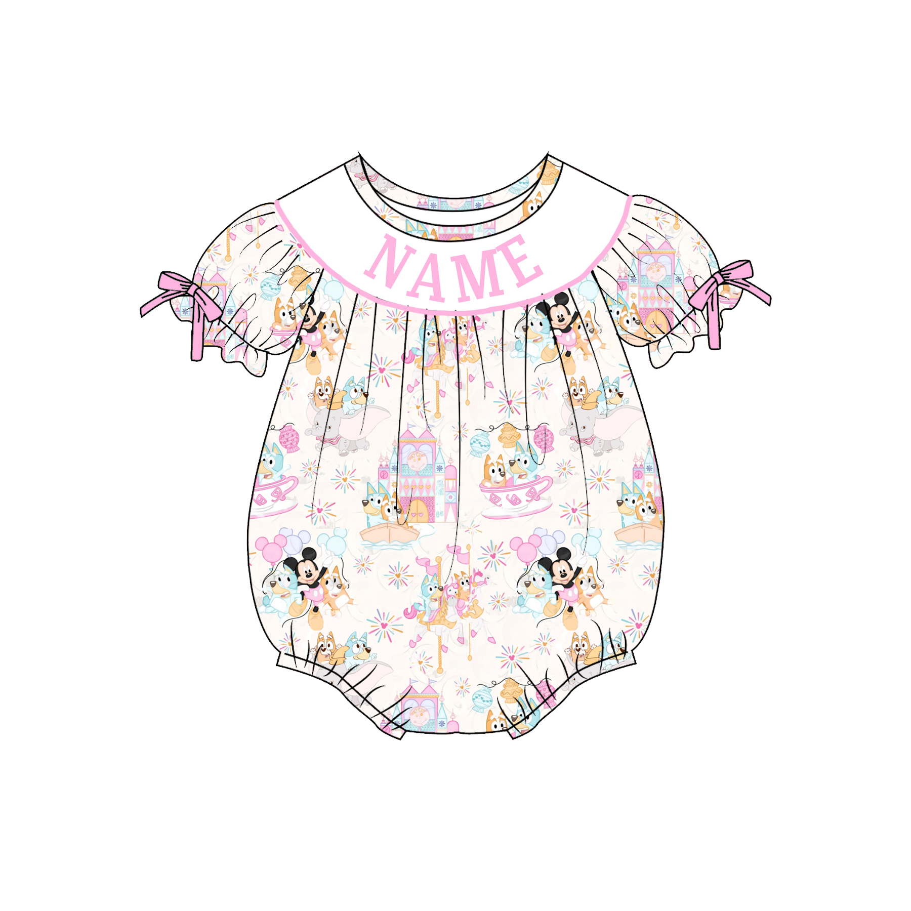 （Pre Order）Sisters Spring&Summer Cartoon Embroidery Smocked Dress&Romper