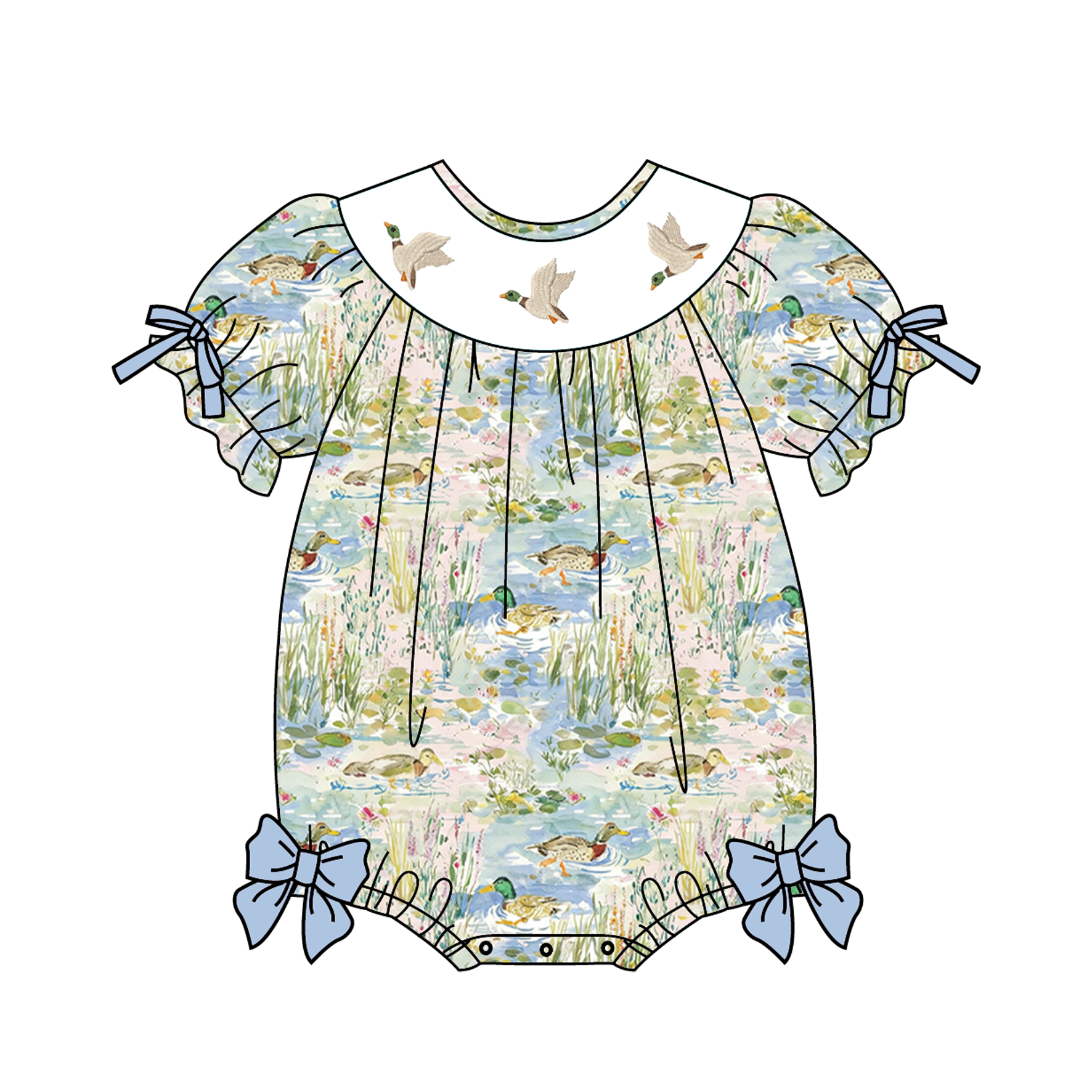 （Pre Order）Sisters Spring&Summer Mallard Embroidery Smocked Shorts Set&Romper