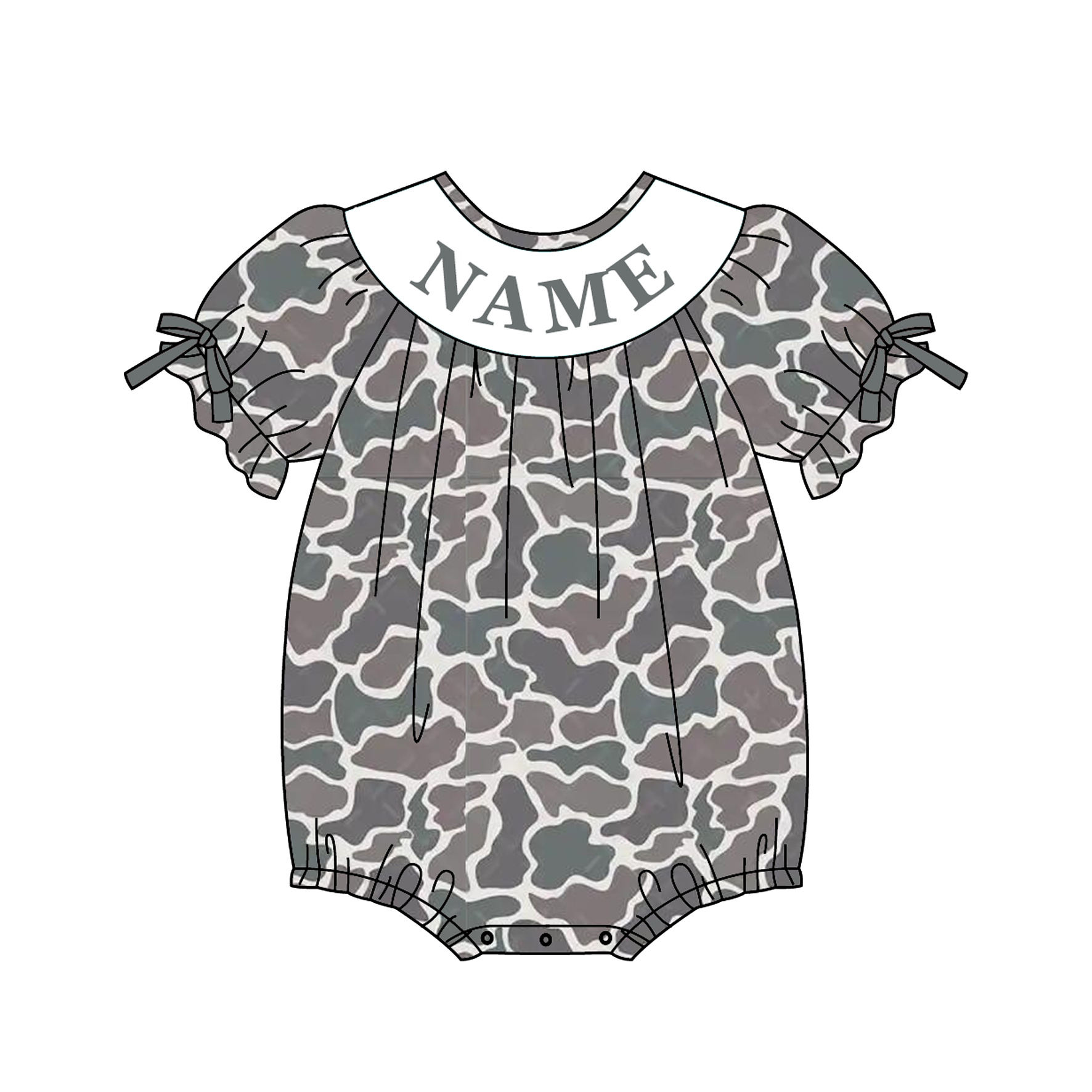 （Pre Order）Siblings Spring&Summer Camouflage Embroidery Smocked Dress,Set&Romper-Customized Name