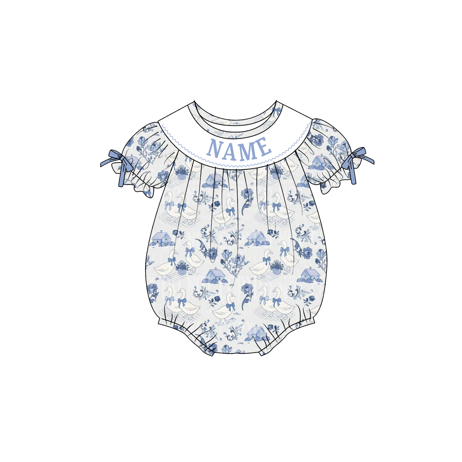 （Pre Order）Sisters Spring&Summer Goose Embroidery Smocked Shorts Set&Romper