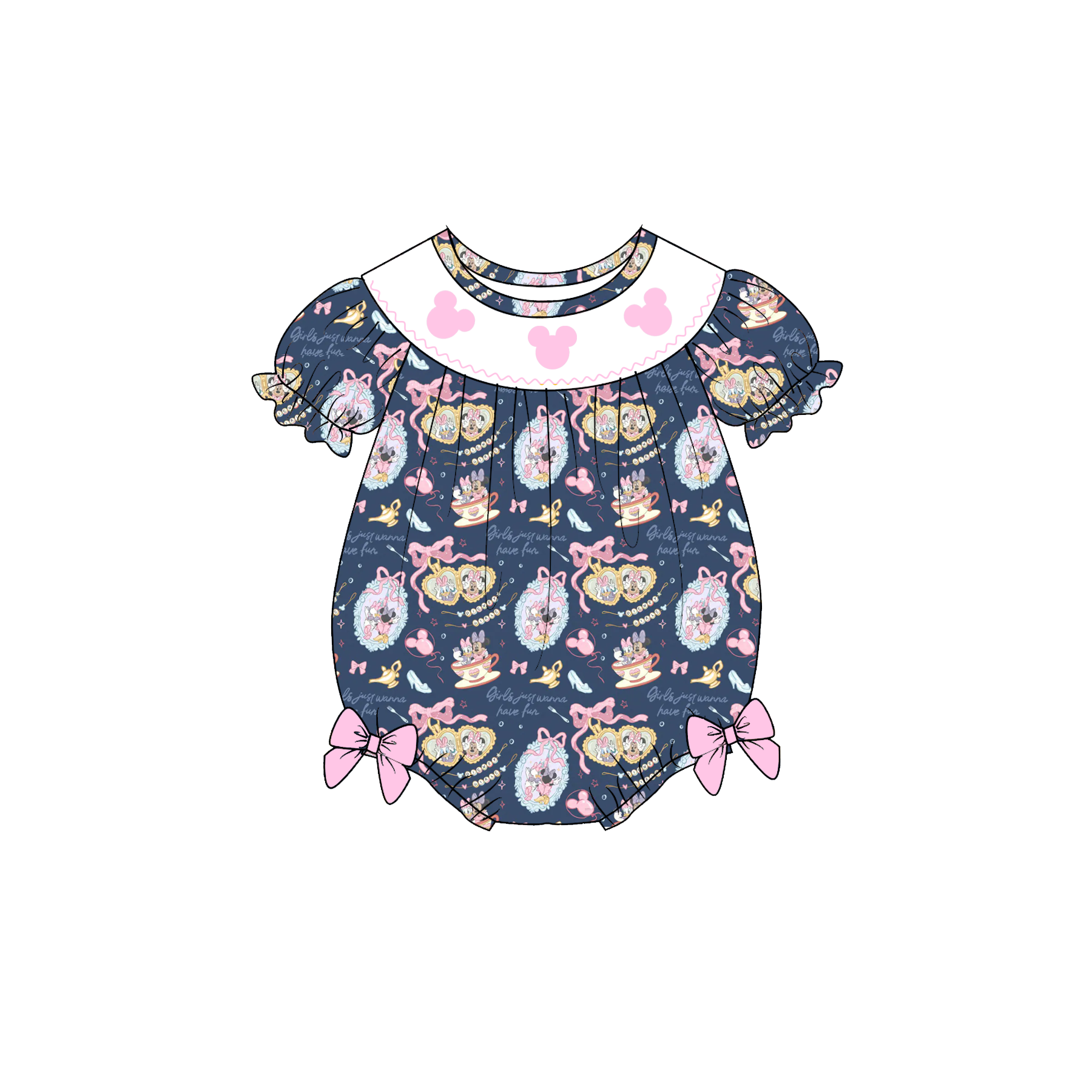 （Pre Order）Sisters Spring&Summer Cartoon Embroidery Smocked Shorts Set&Romper