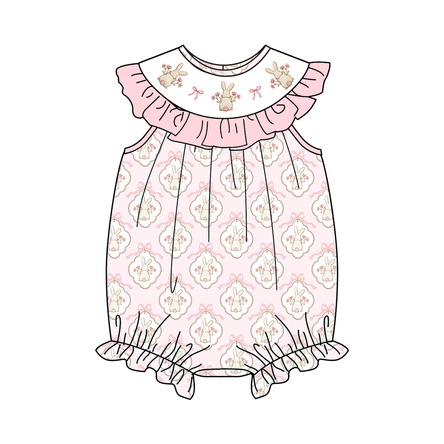 （Pre Order）Sisters Easter Bunny Embroidery Smocked Dress&Romper