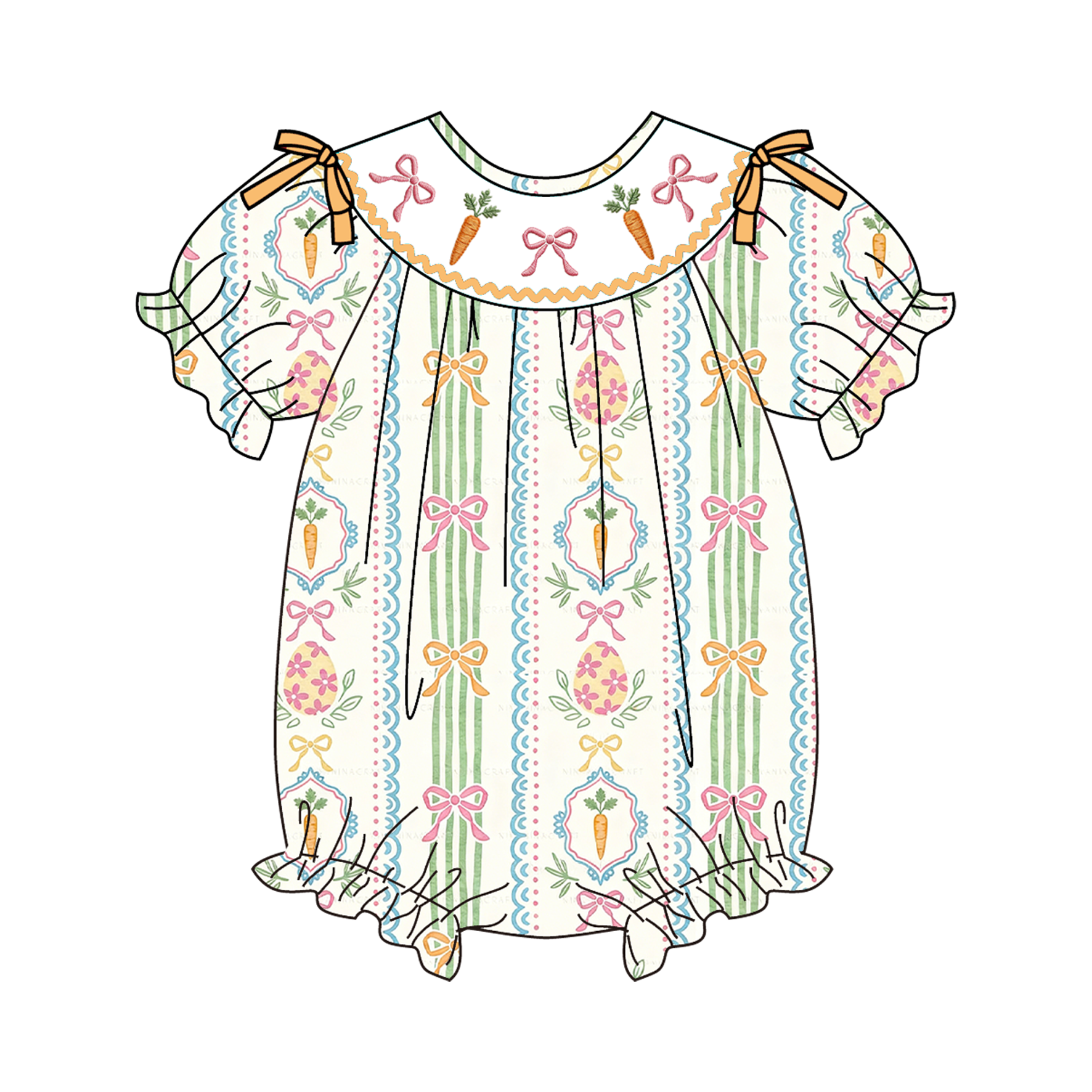 （Pre Order）Siblings Easter Carrot Embroidery Smocked Dress,Set&Romper