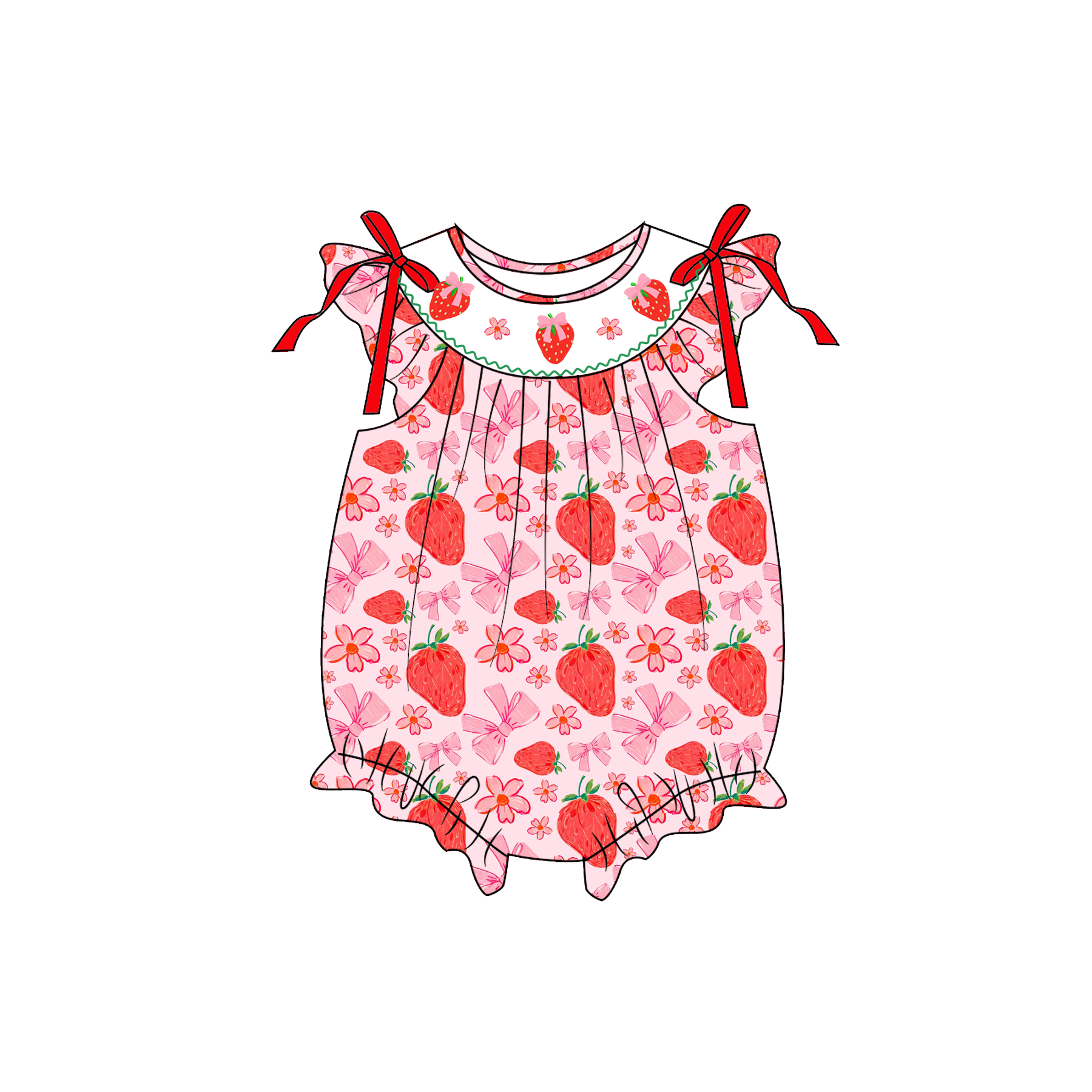（Pre Order）Sisters Spring&Summer Strawberry Embroidery Smocked Dress&Romper