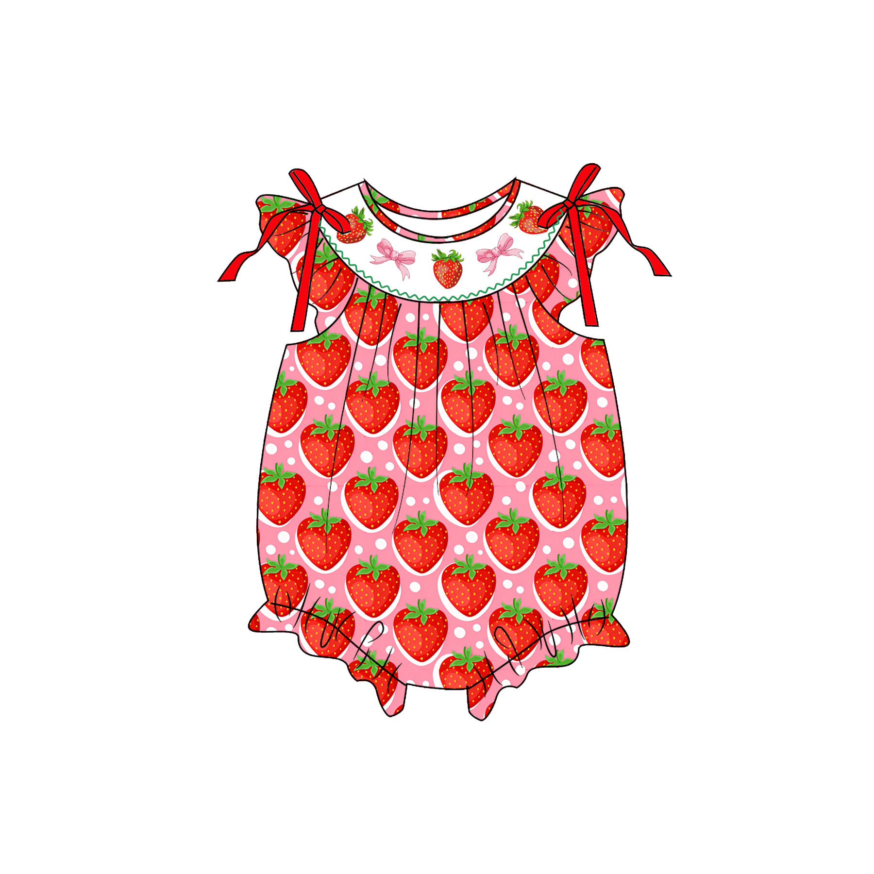 （Pre Order）Sisters Spring&Summer Strawberry Embroidery Smocked Dress&Romper